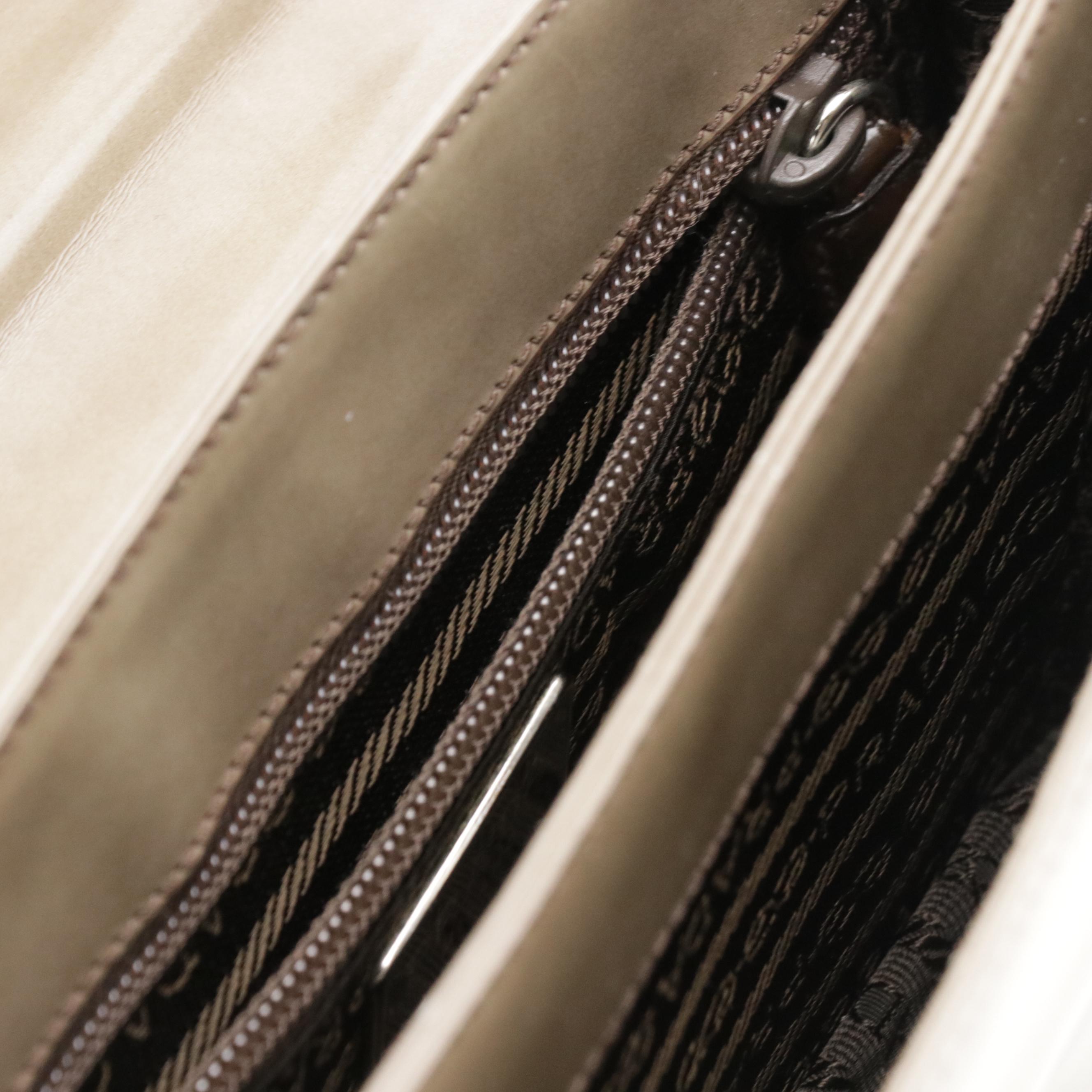 Prada Buckle Strap Handbag in Cloudy Taupe Patent Leather