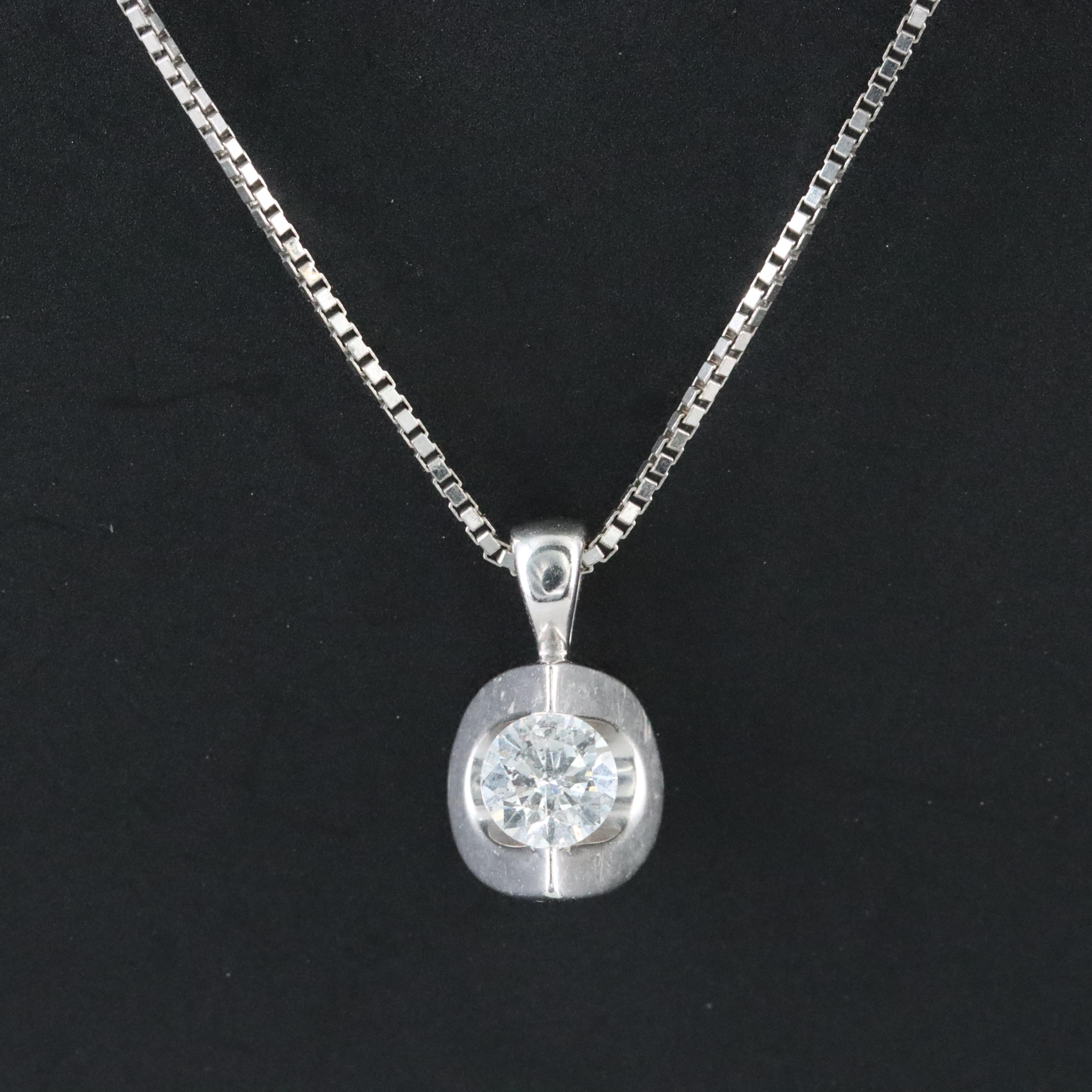 14K Tension Set 0.18 CT Diamond Pendant Necklace