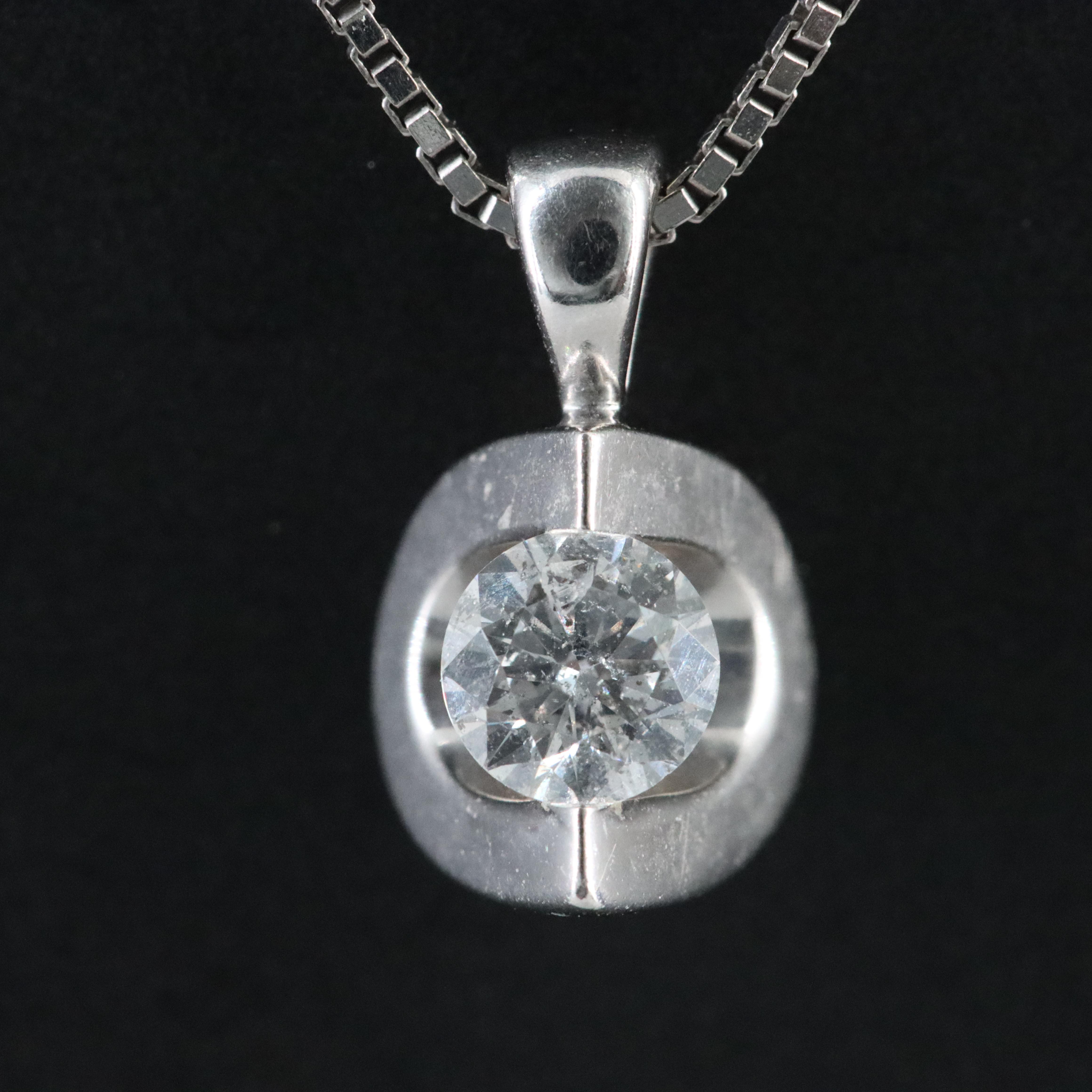 14K Tension Set 0.18 CT Diamond Pendant Necklace