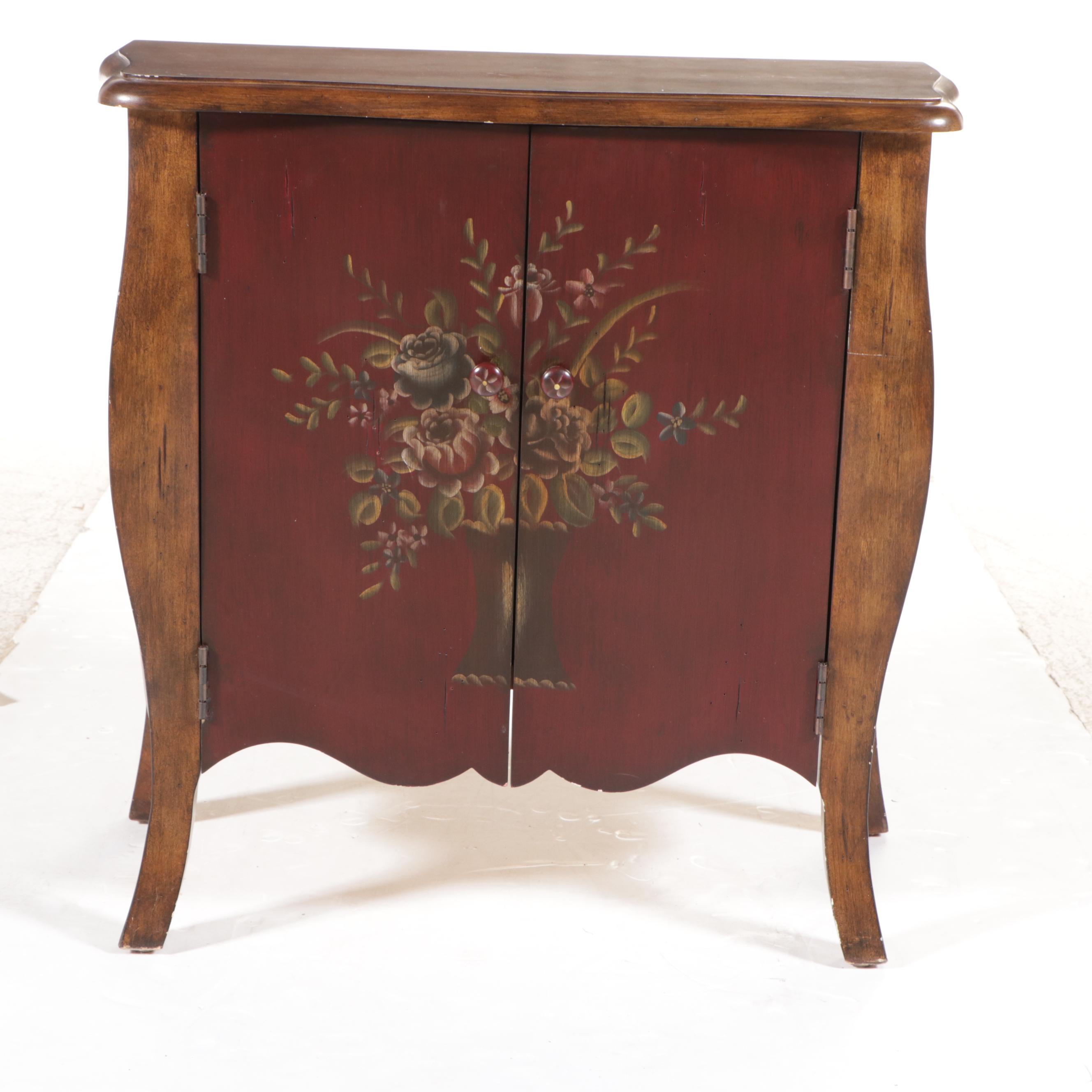 French Style Paint-Decorated Wood Bombé Cabinet