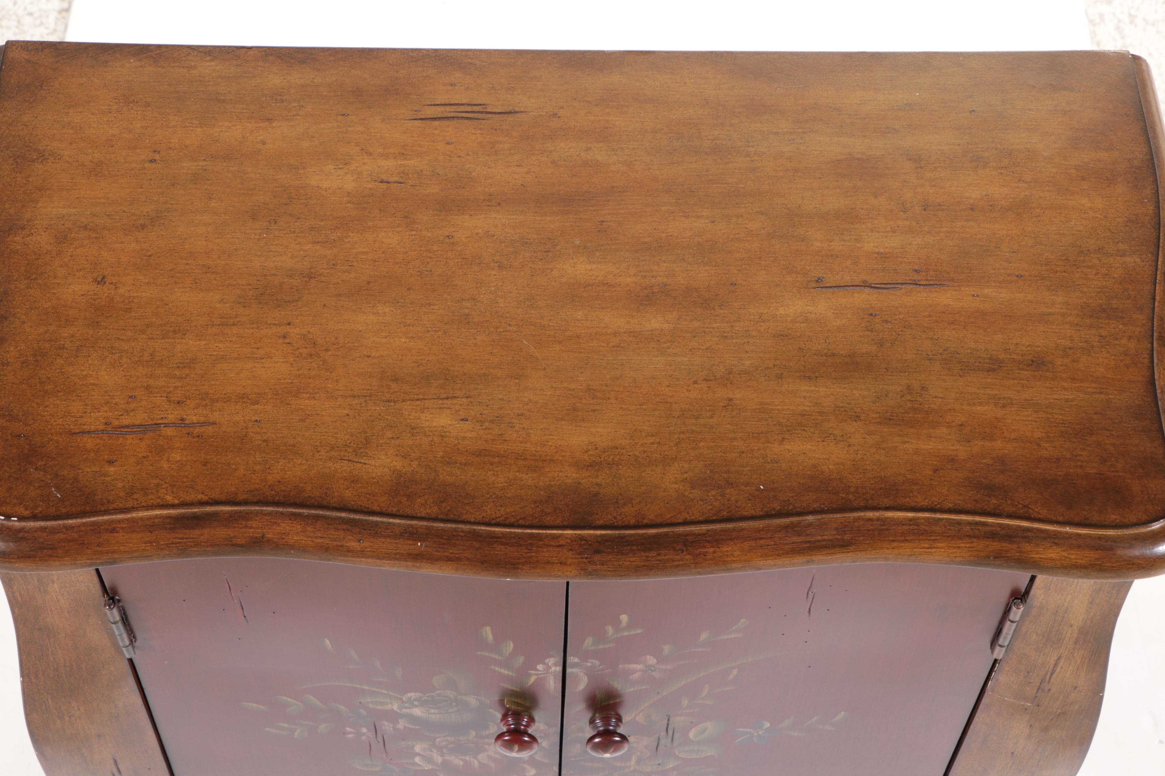 French Style Paint-Decorated Wood Bombé Cabinet