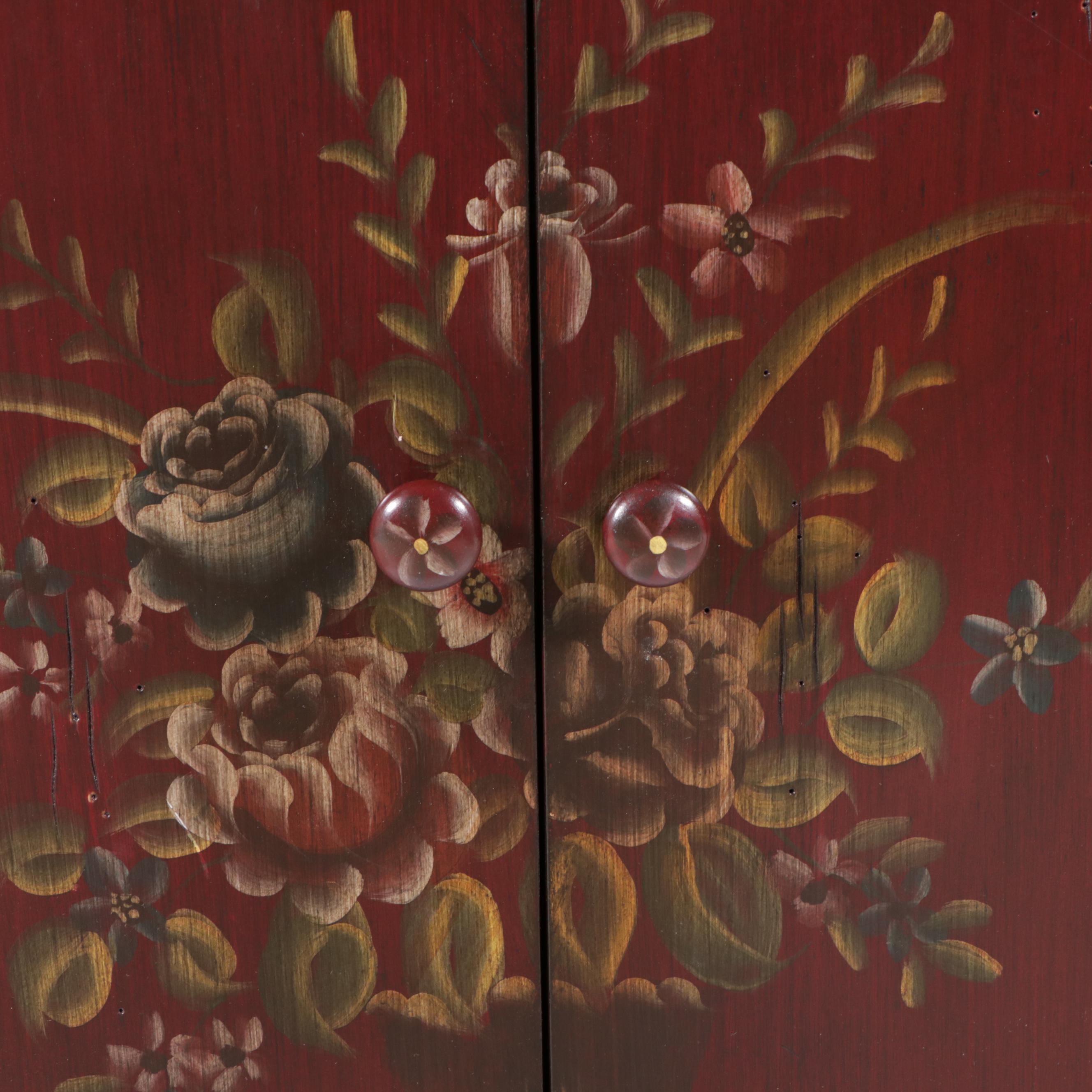 French Style Paint-Decorated Wood Bombé Cabinet