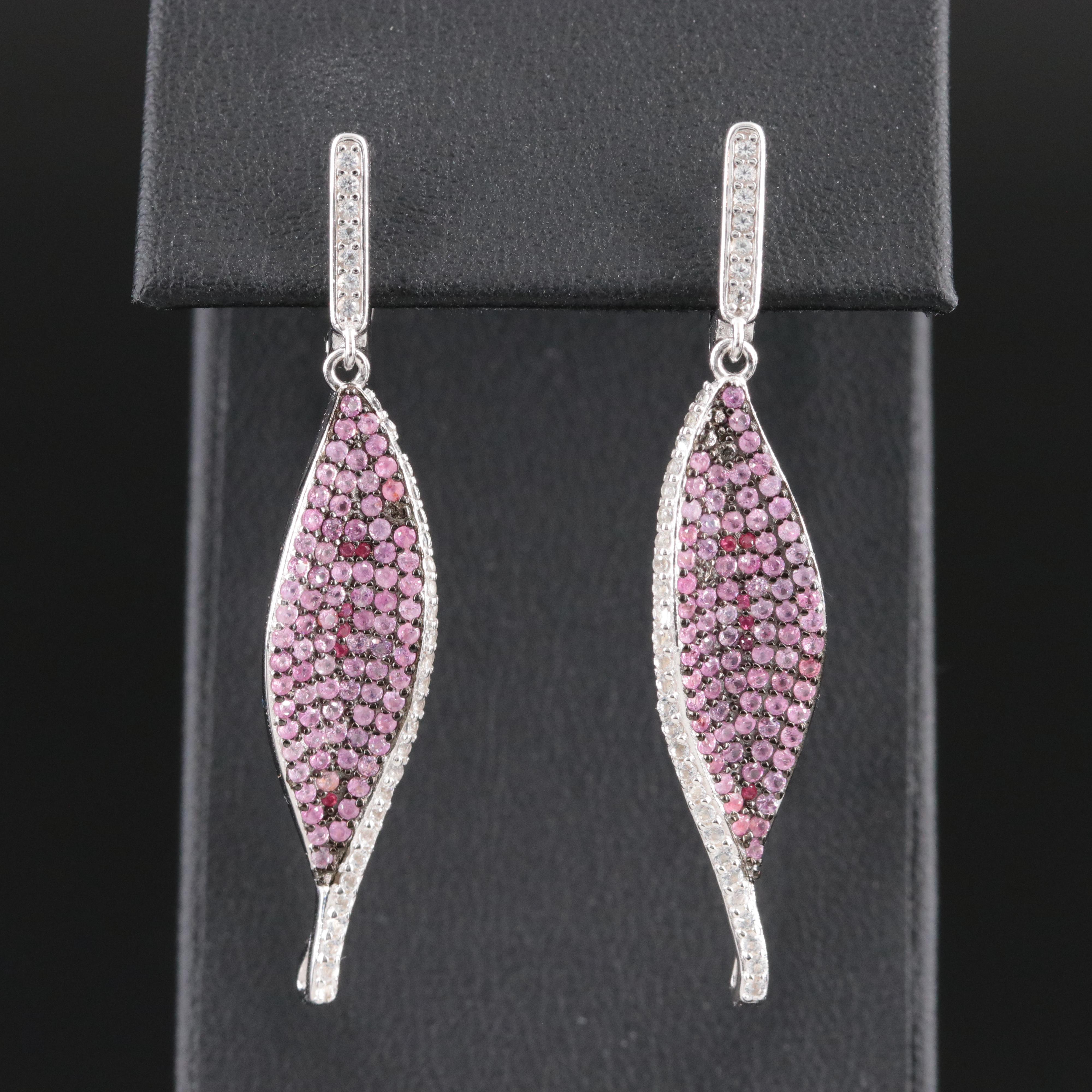 Sterling Pink Sapphire, Ruby and White Sapphire Earrings
