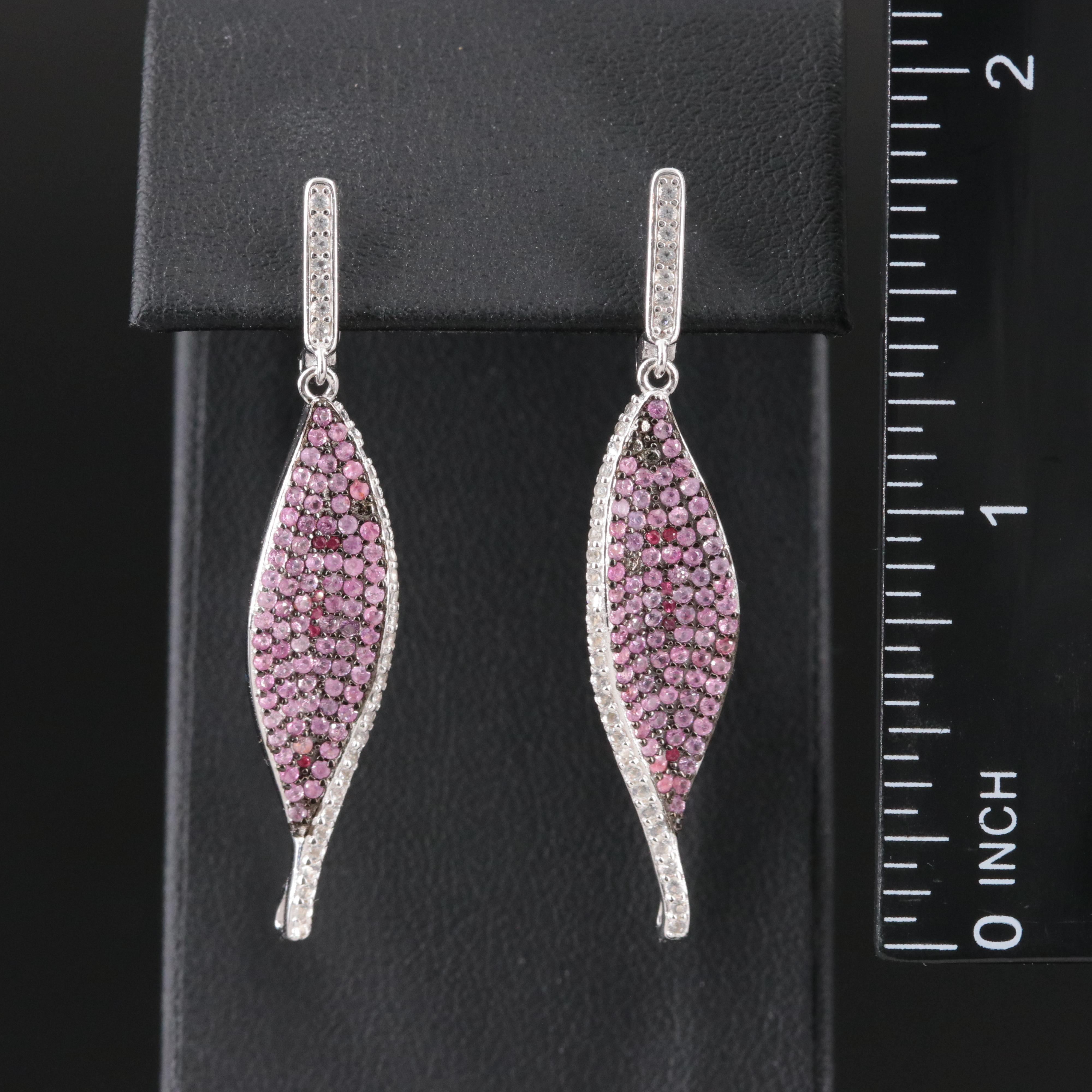 Sterling Pink Sapphire, Ruby and White Sapphire Earrings