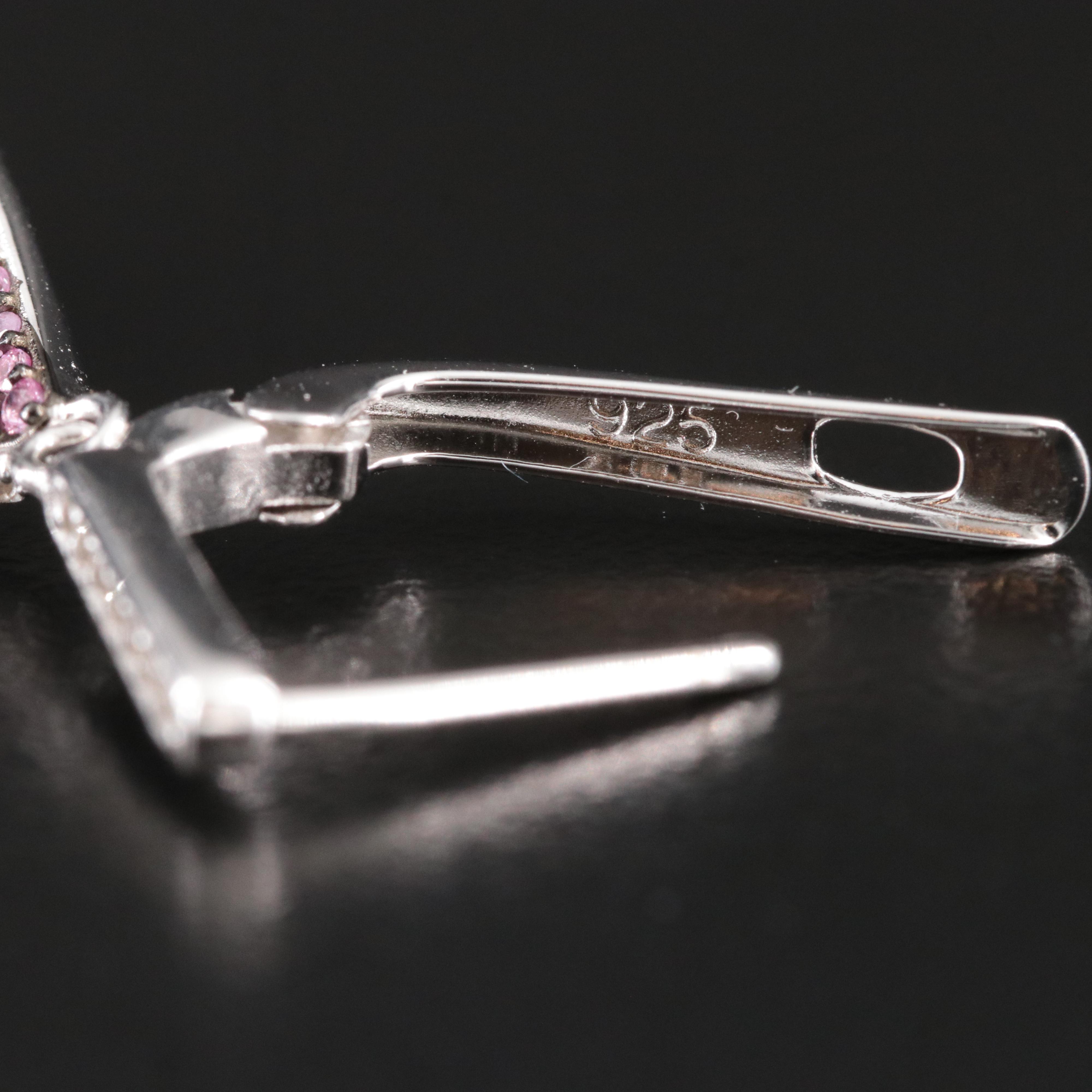 Sterling Pink Sapphire, Ruby and White Sapphire Earrings
