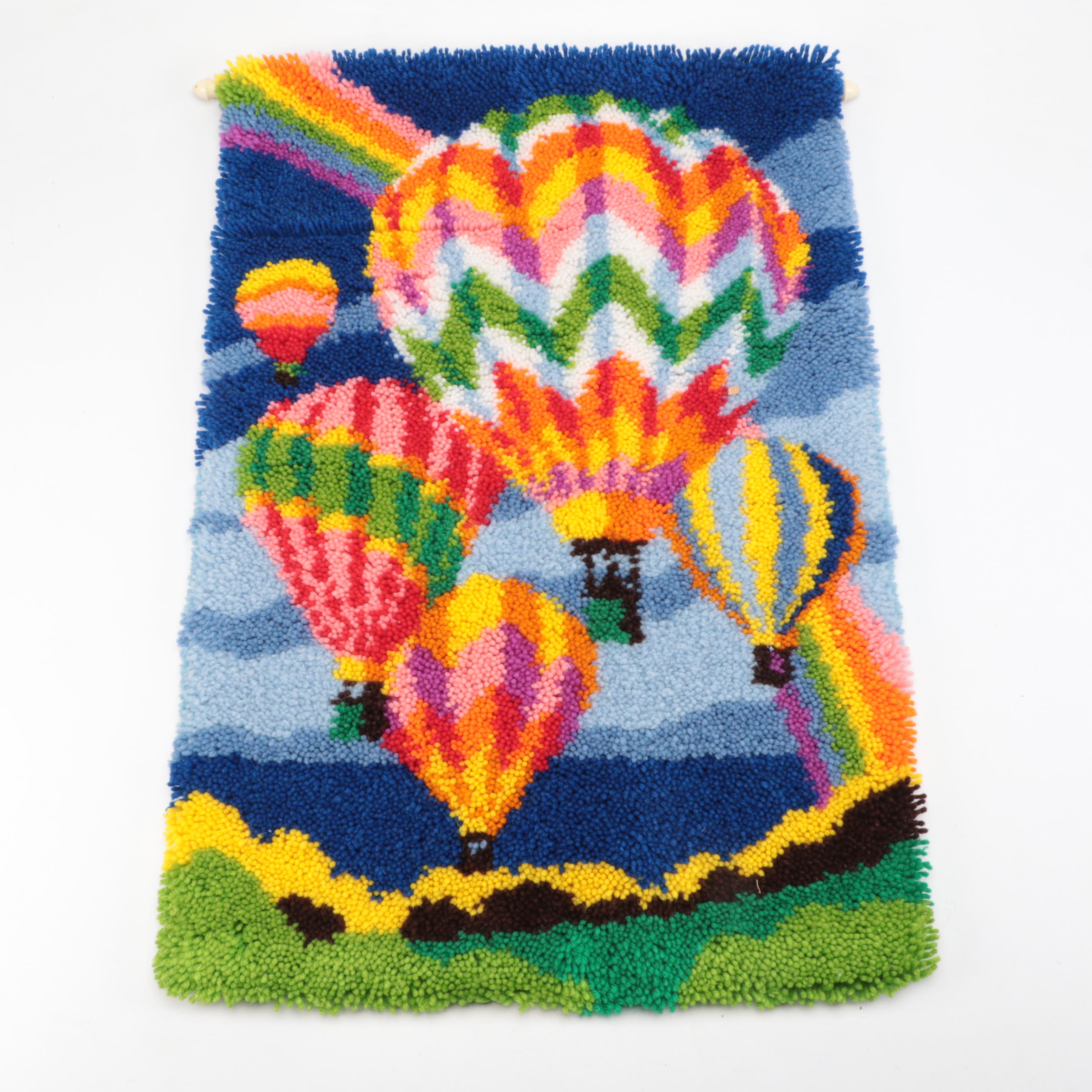 Hot Air Balloon and Kilim Style Handmade Hooked Wall Hangings