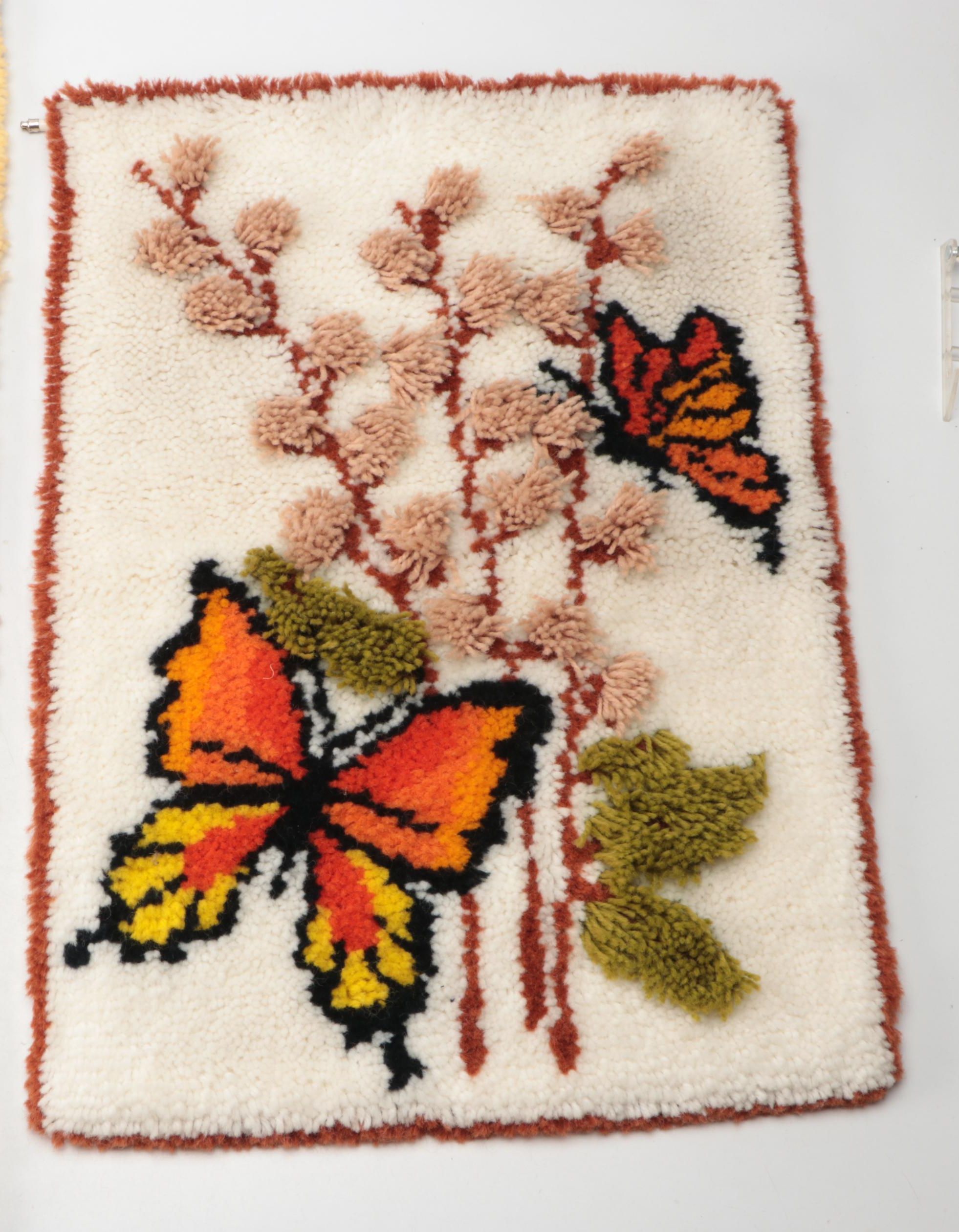 Butterfly and  Western Landscape Handmade Hooked Wall Hangings