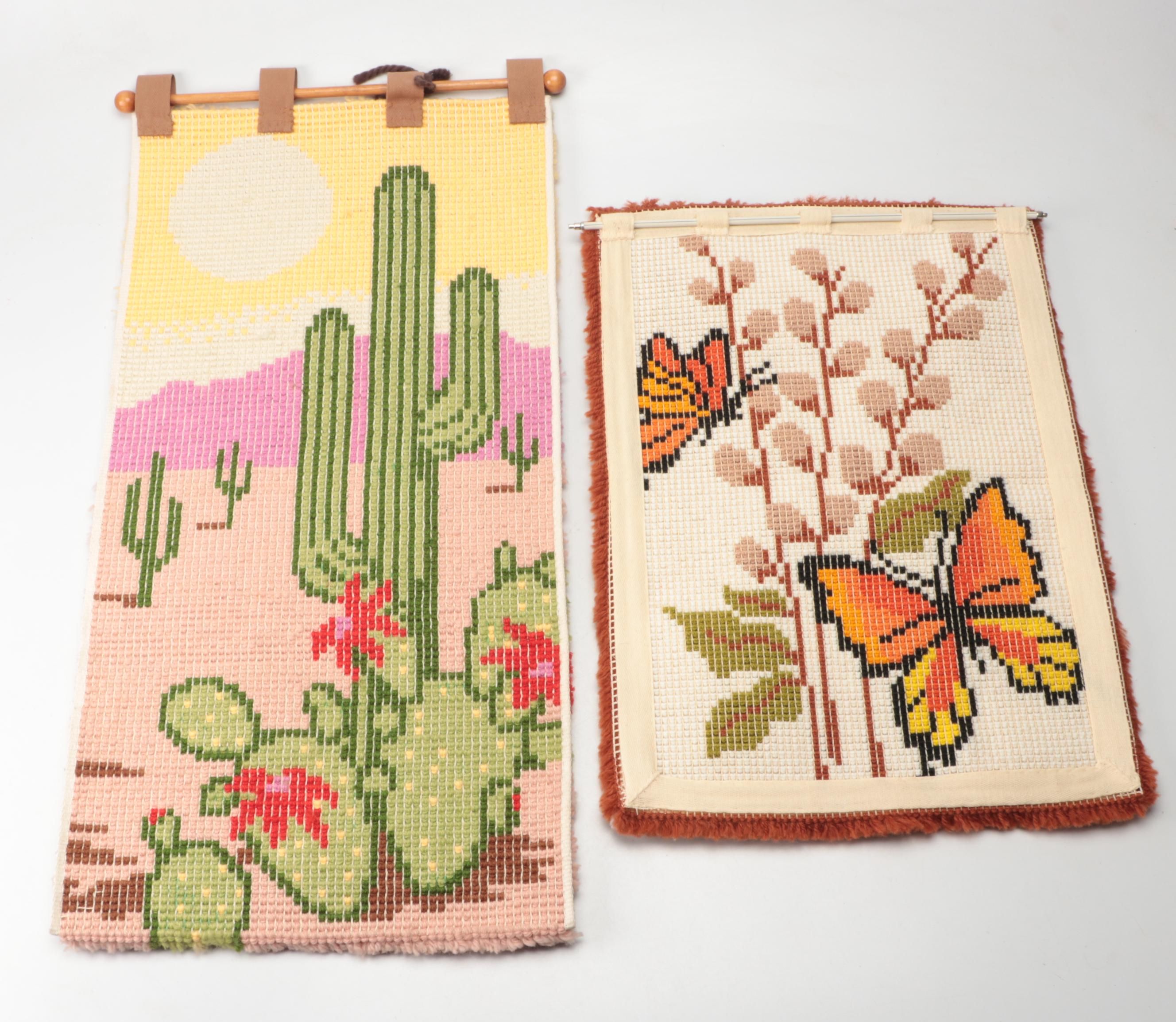 Butterfly and  Western Landscape Handmade Hooked Wall Hangings