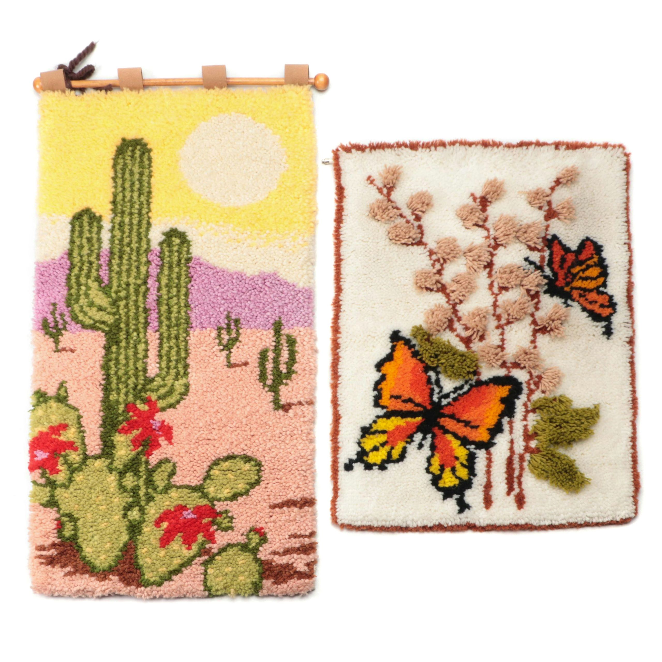 Butterfly and  Western Landscape Handmade Hooked Wall Hangings