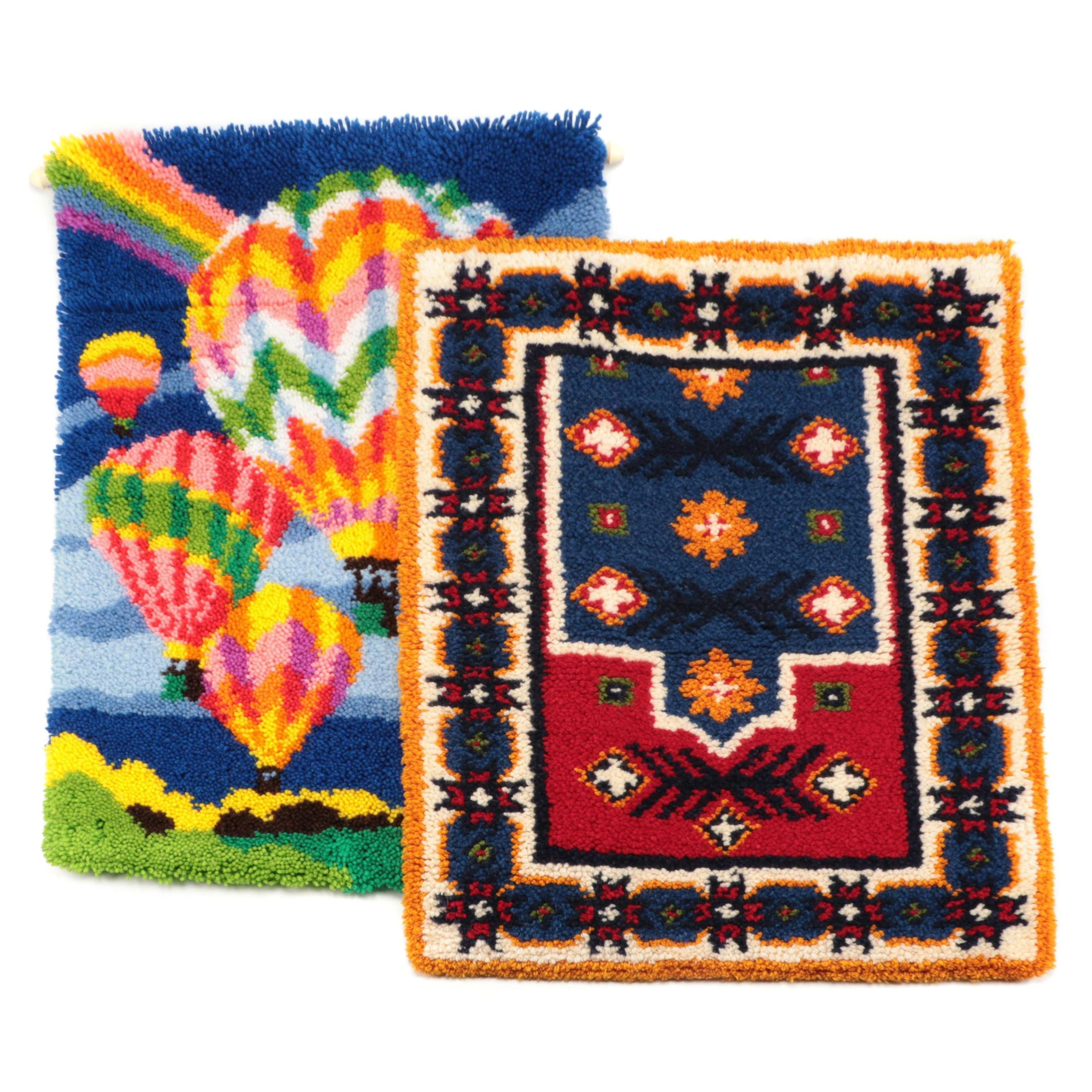 Hot Air Balloon and Kilim Style Handmade Hooked Wall Hangings