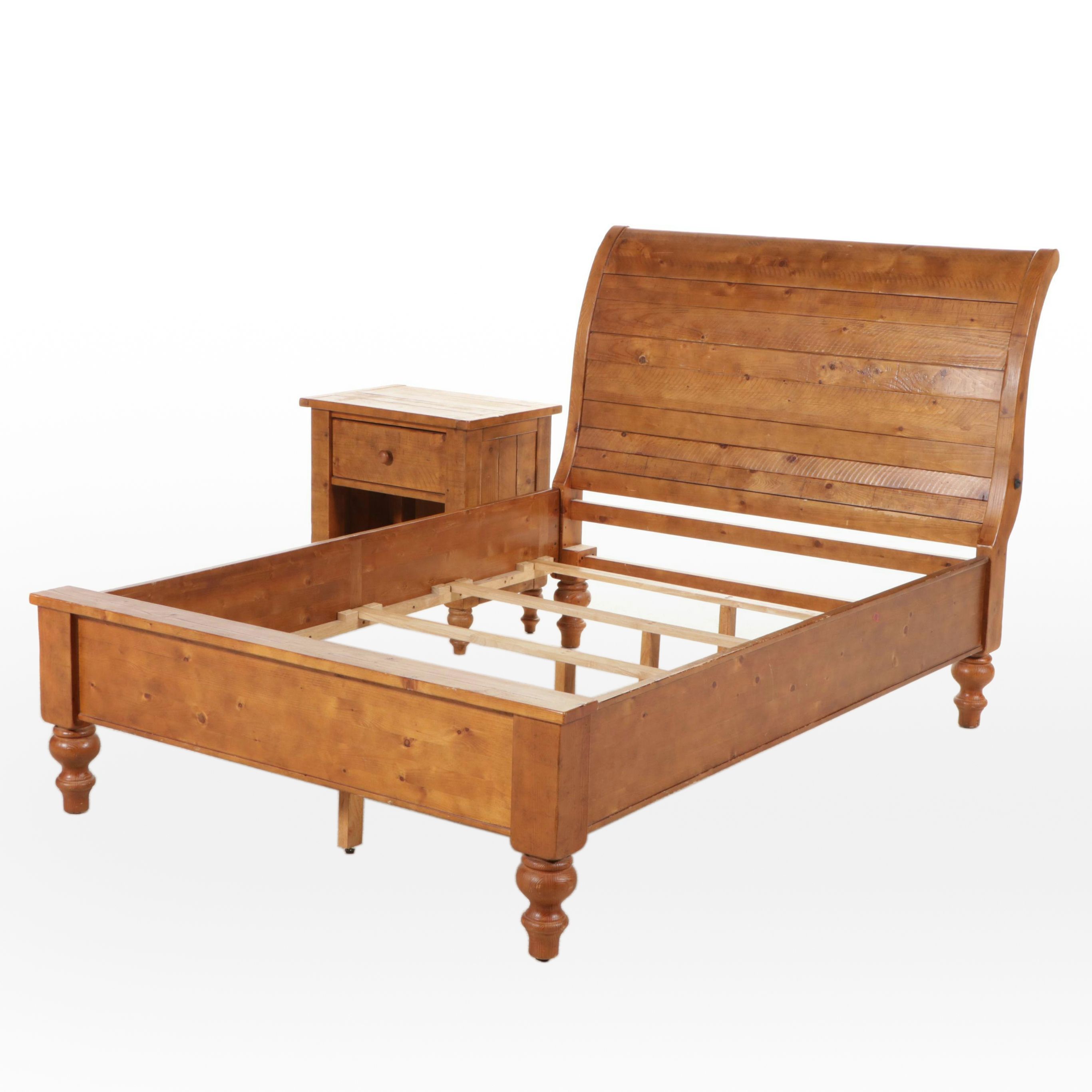 Pottery Barn "Ashby" Pine Full Size Bed Frame and Nightstand