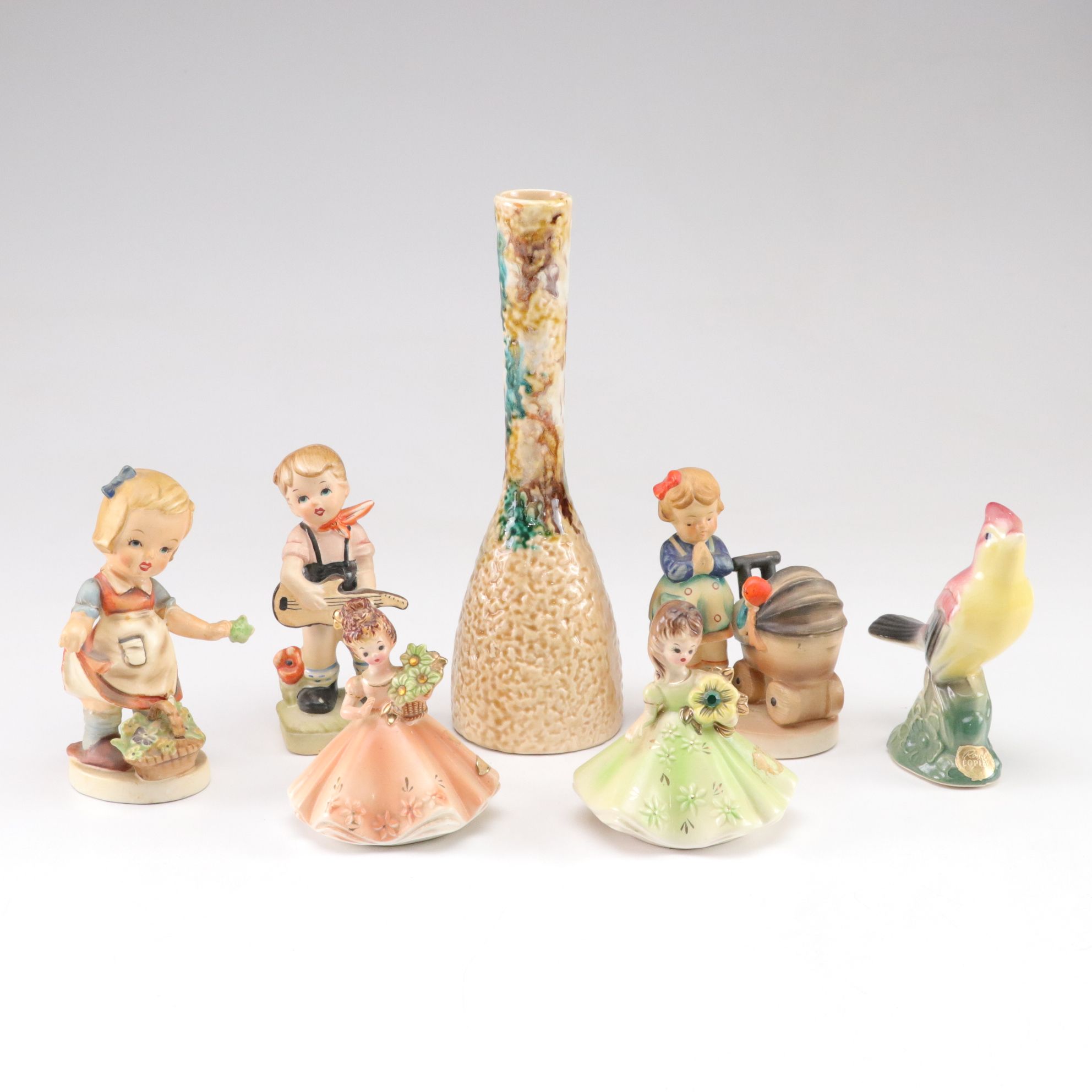 Goebel Style Bisque Figurines with Vase