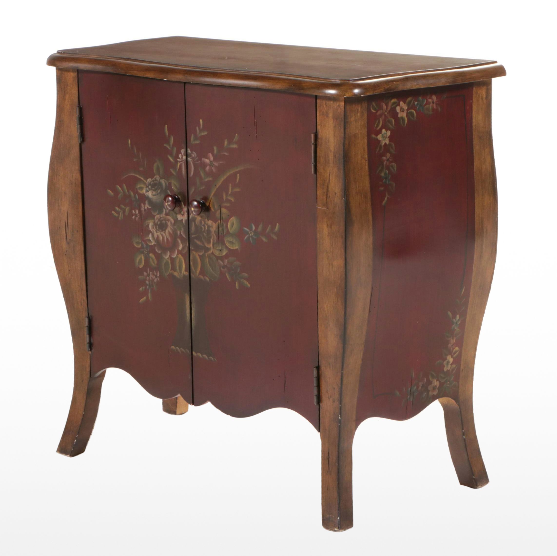 French Style Paint-Decorated Wood Bombé Cabinet