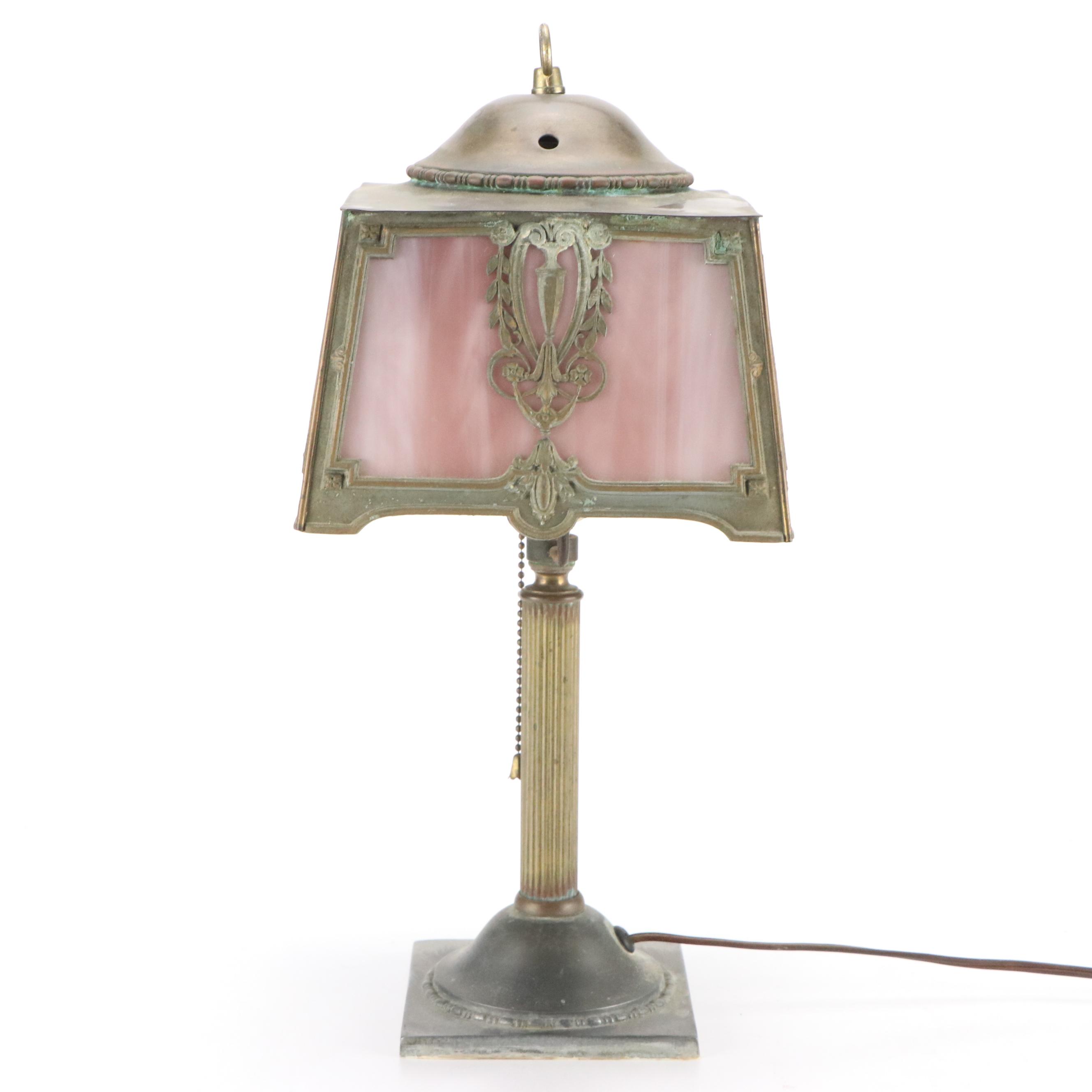 Empire Revival Style Panel Slag Glass Accent Lamp, Early 20th Century