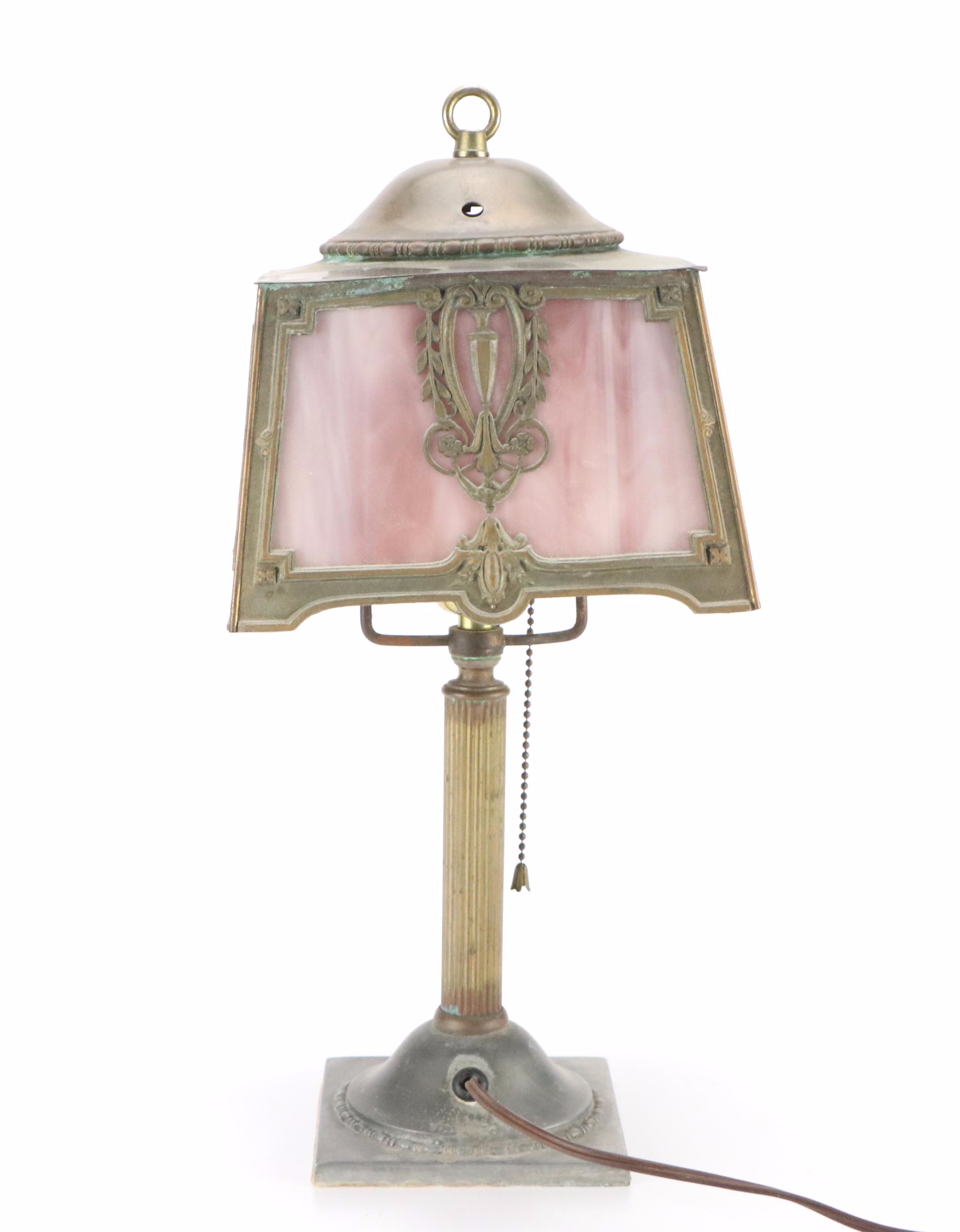 Empire Revival Style Panel Slag Glass Accent Lamp, Early 20th Century