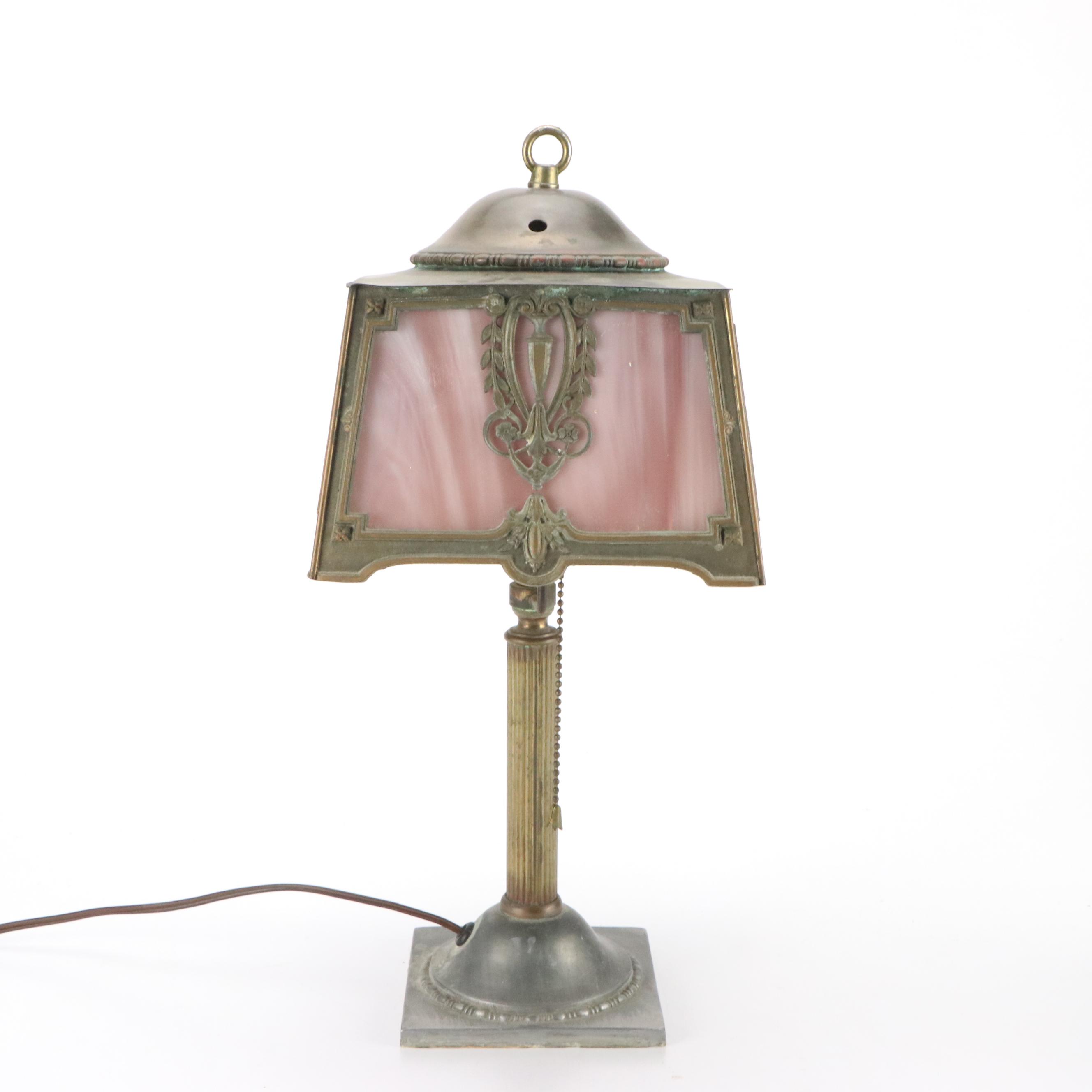 Empire Revival Style Panel Slag Glass Accent Lamp, Early 20th Century