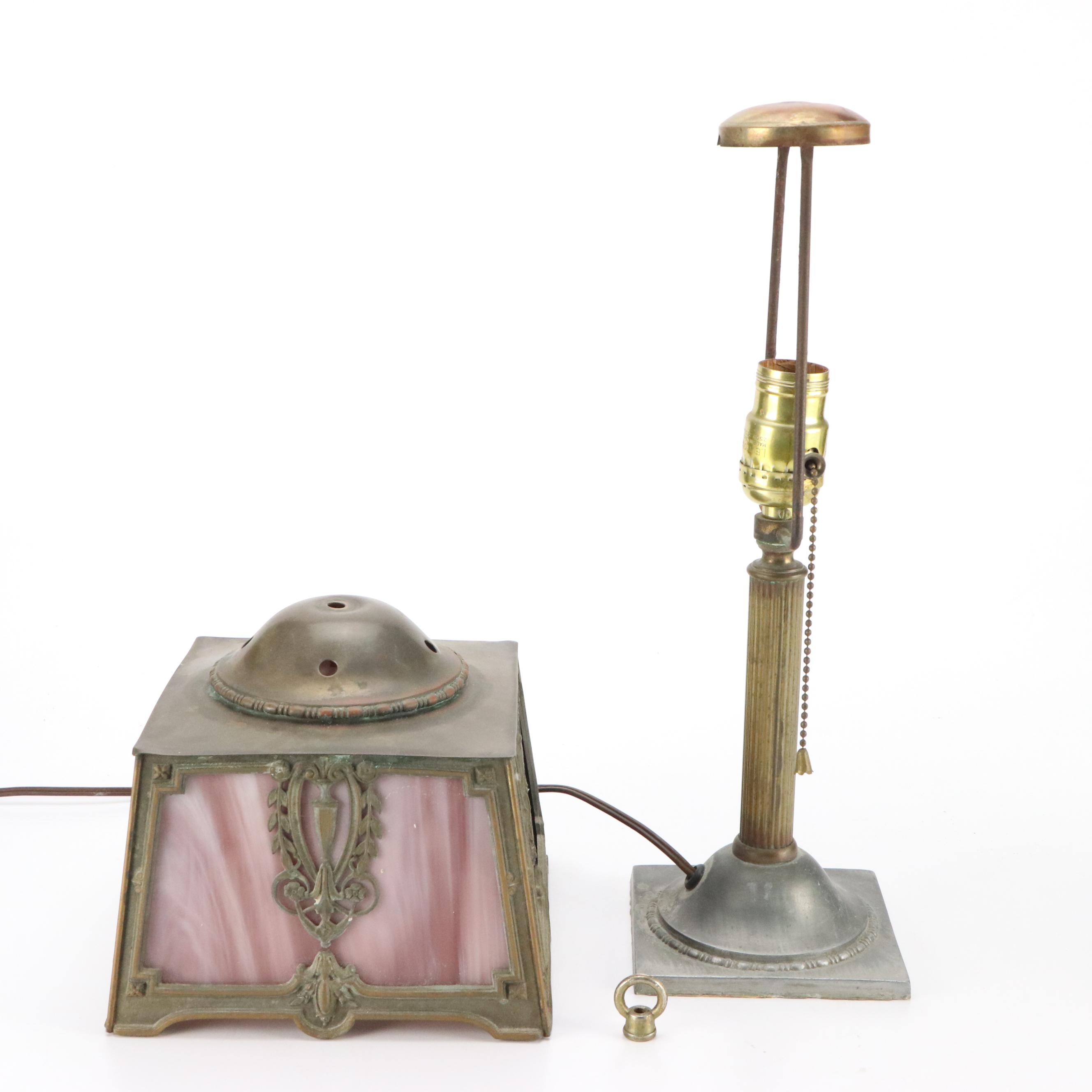 Empire Revival Style Panel Slag Glass Accent Lamp, Early 20th Century