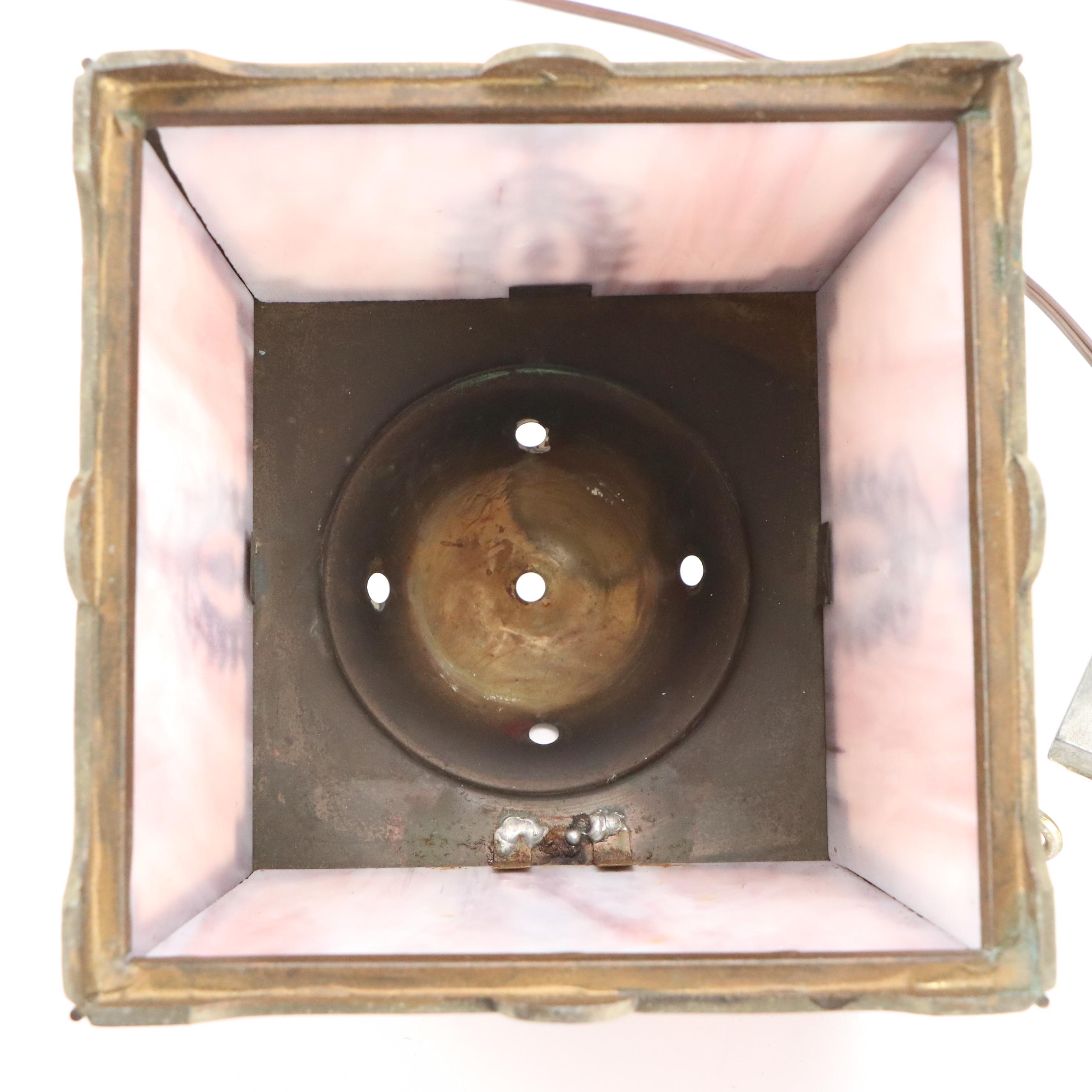 Empire Revival Style Panel Slag Glass Accent Lamp, Early 20th Century