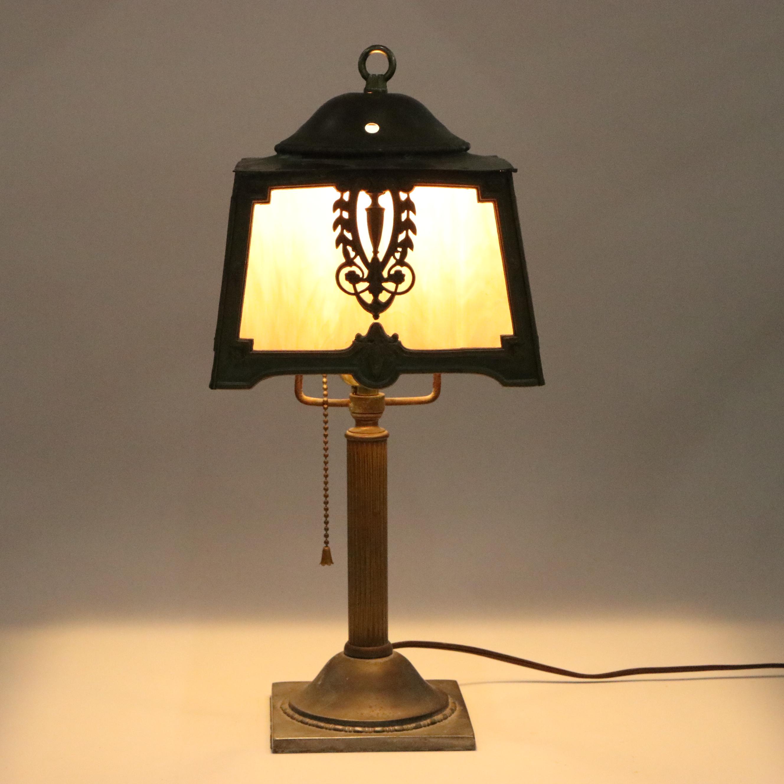Empire Revival Style Panel Slag Glass Accent Lamp, Early 20th Century