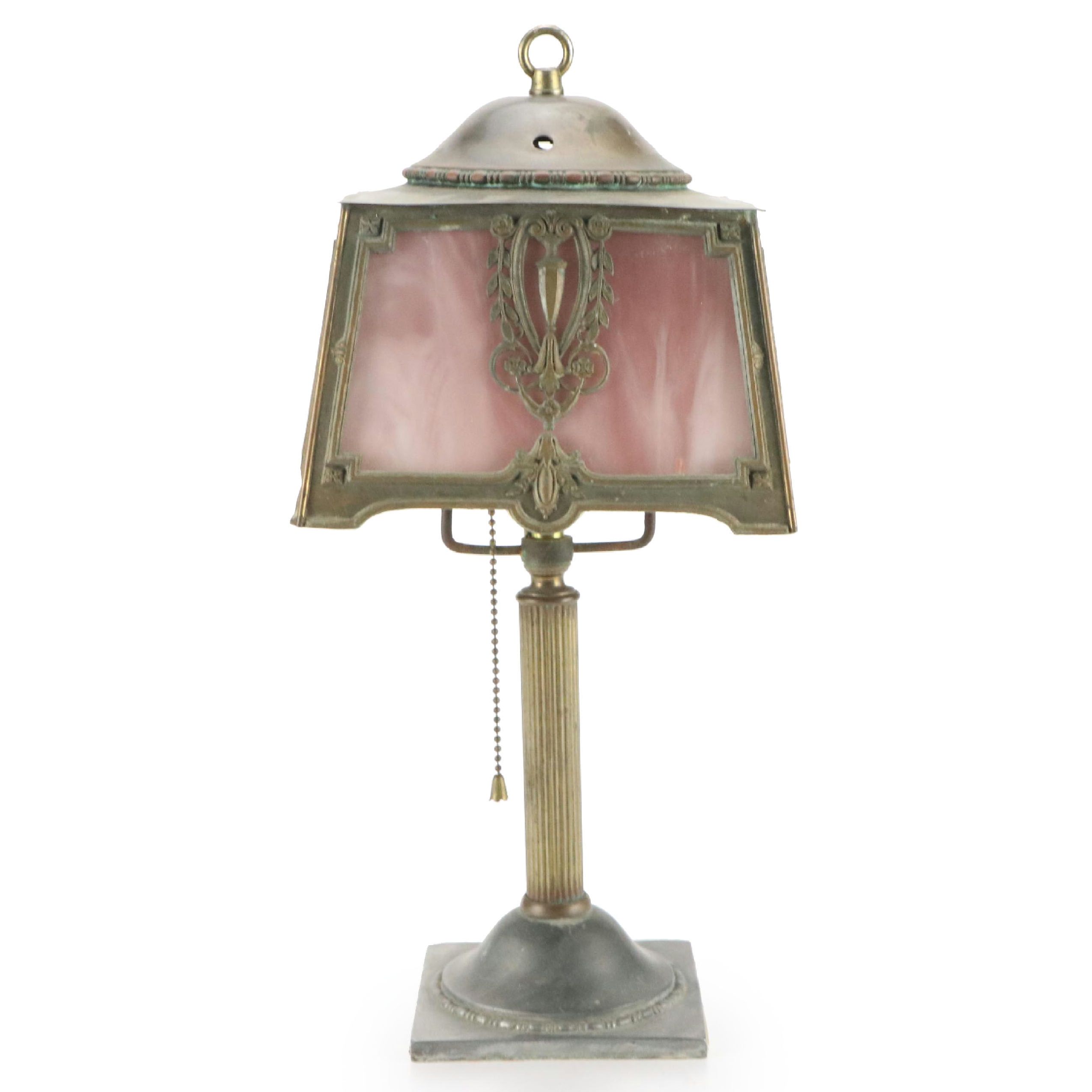 Empire Revival Style Panel Slag Glass Accent Lamp, Early 20th Century