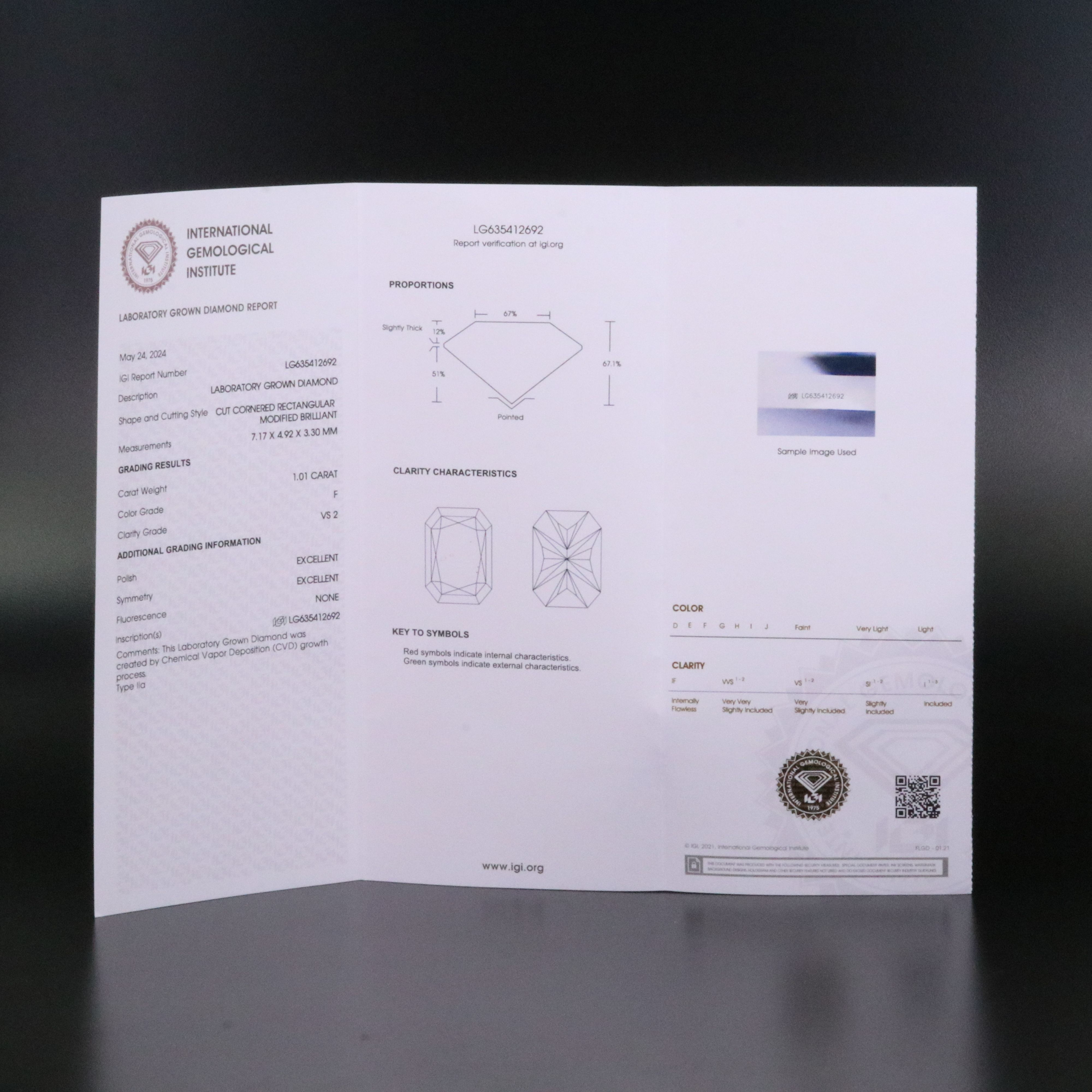 Loose 1.01 CT Lab Grown Diamond with IGI Report