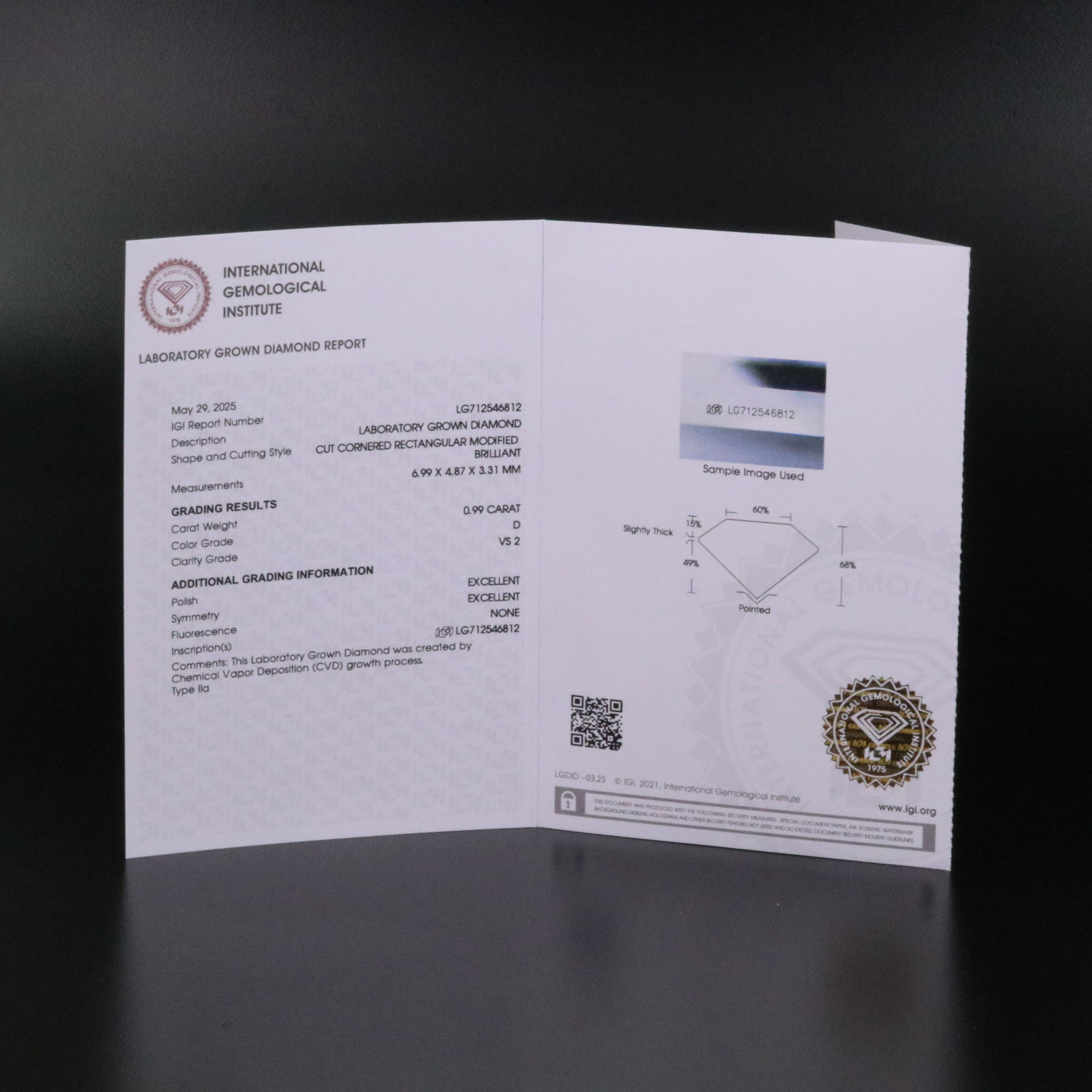 Loose 0.99 CT Lab Grown Diamond with IGI Report