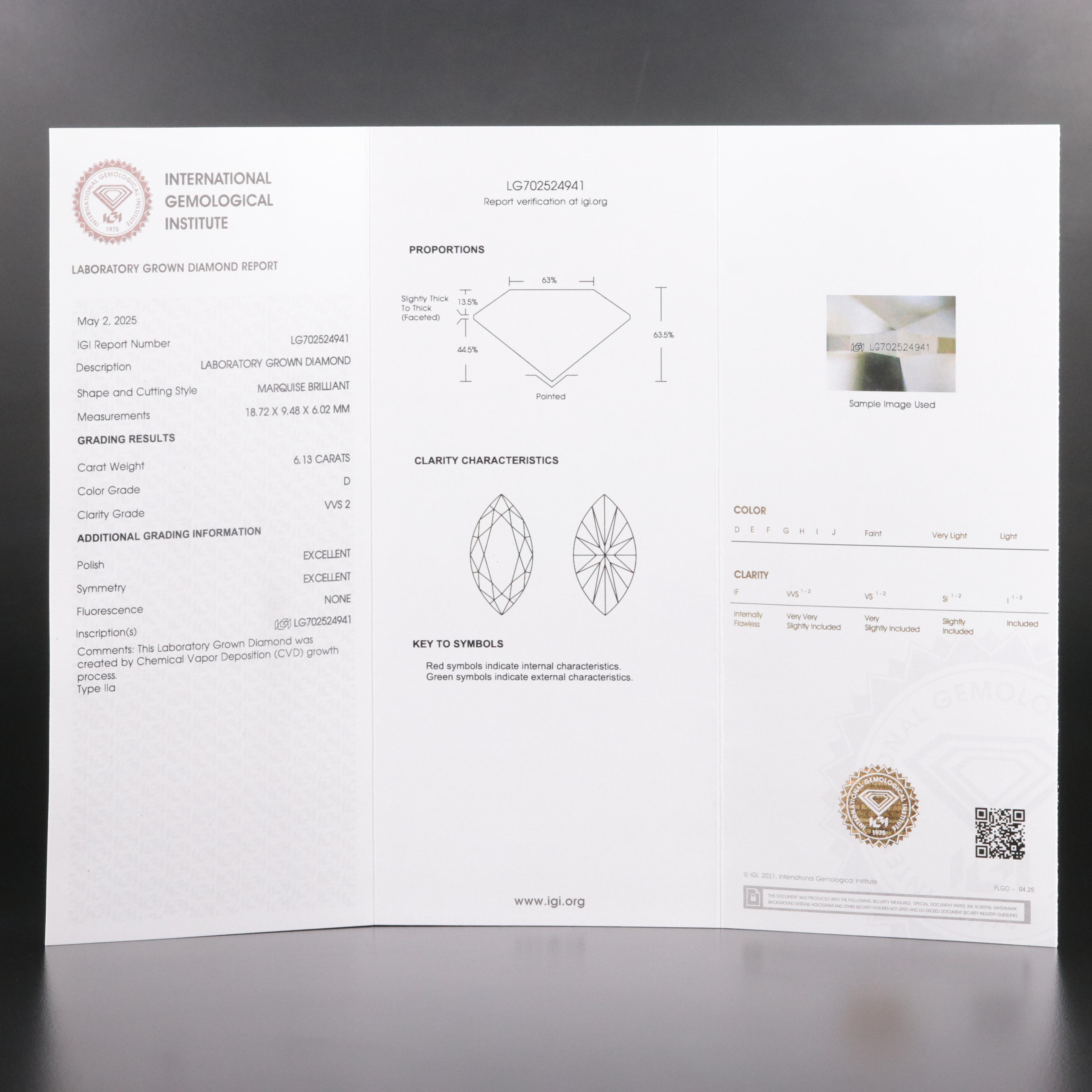 18K 6.13 CT Lab Grown Diamond Solitaire Ring with IGI Report