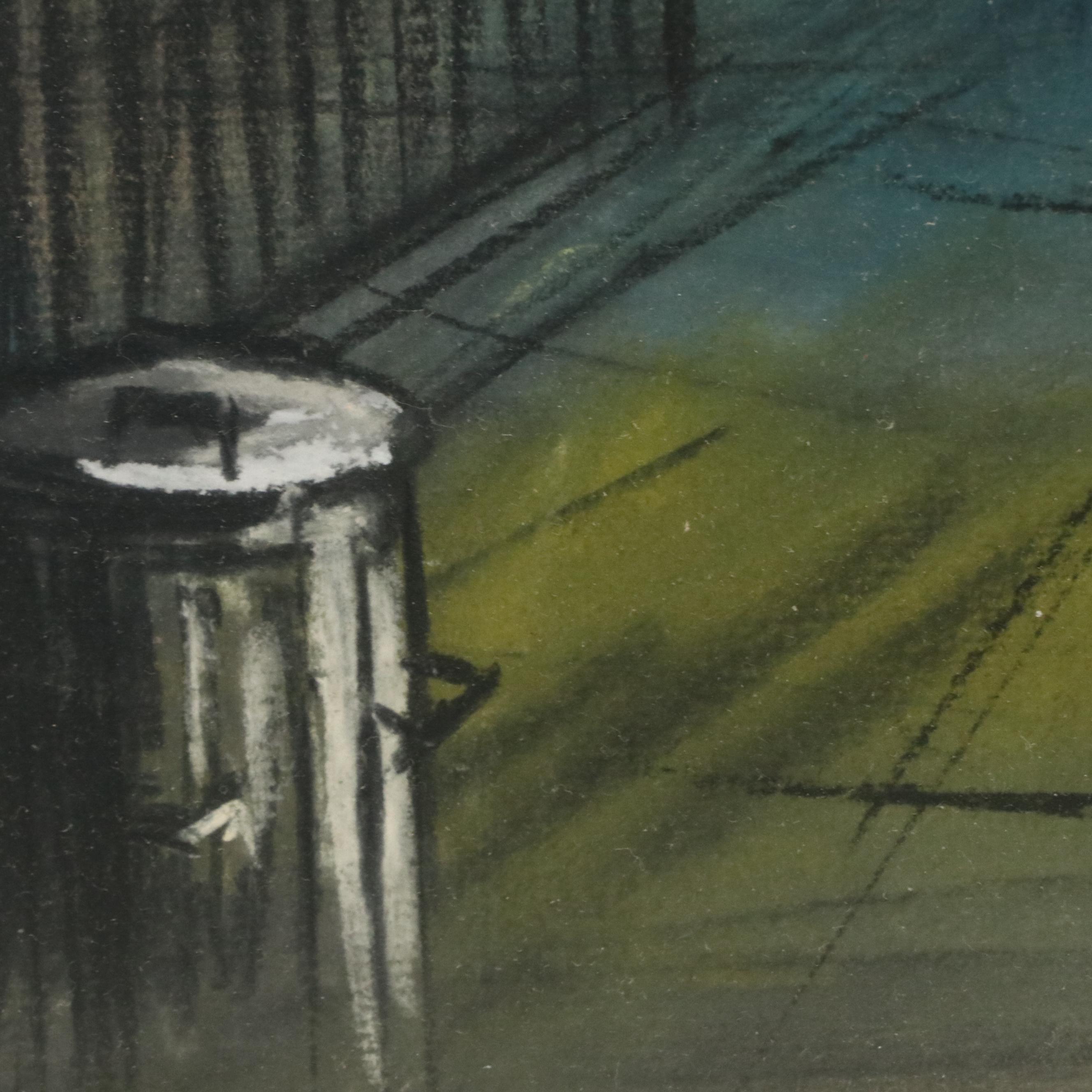 Sidney Braverman Pastel Drawing of Nocturne Street Scene, 1966