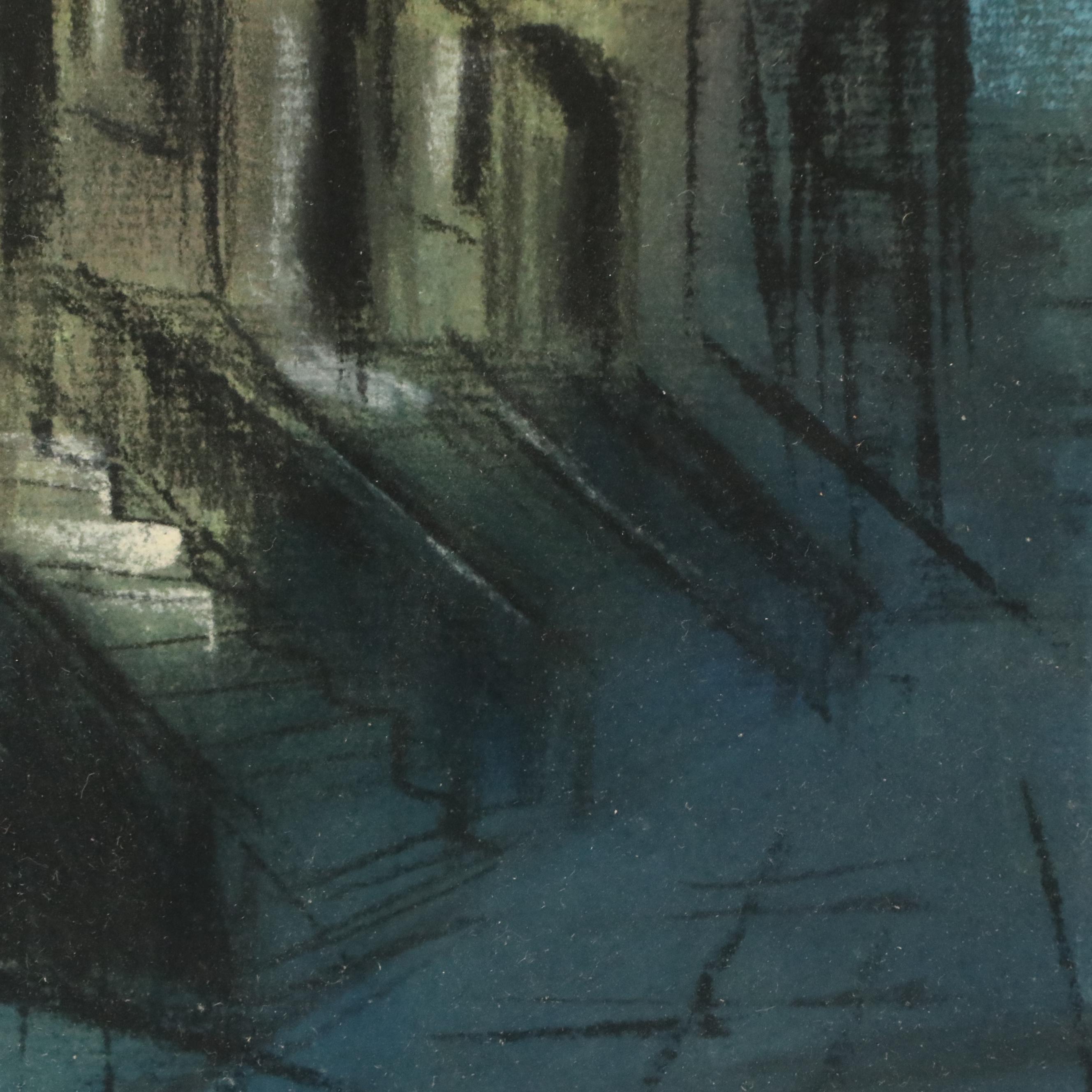 Sidney Braverman Pastel Drawing of Nocturne Street Scene, 1966