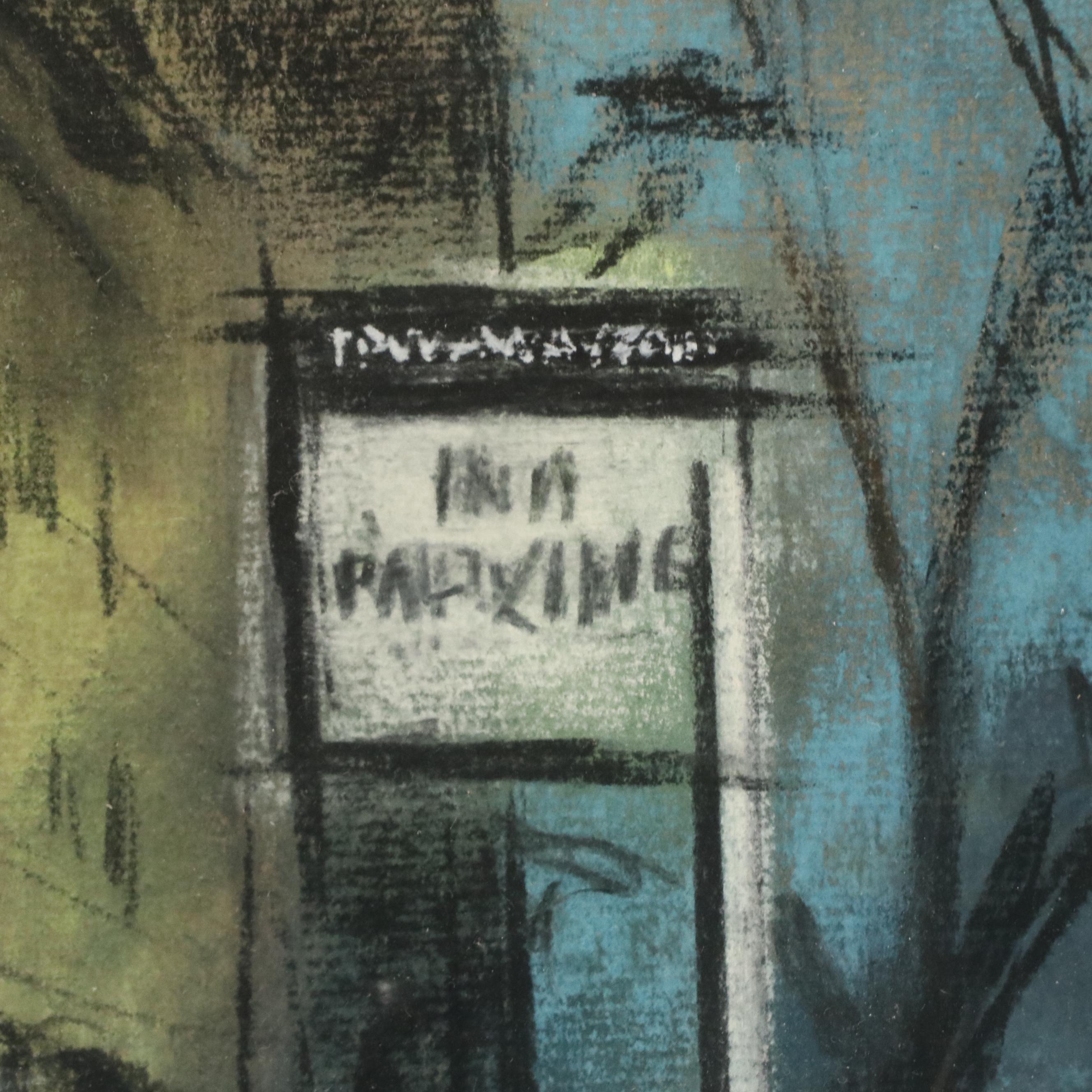 Sidney Braverman Pastel Drawing of Nocturne Street Scene, 1966