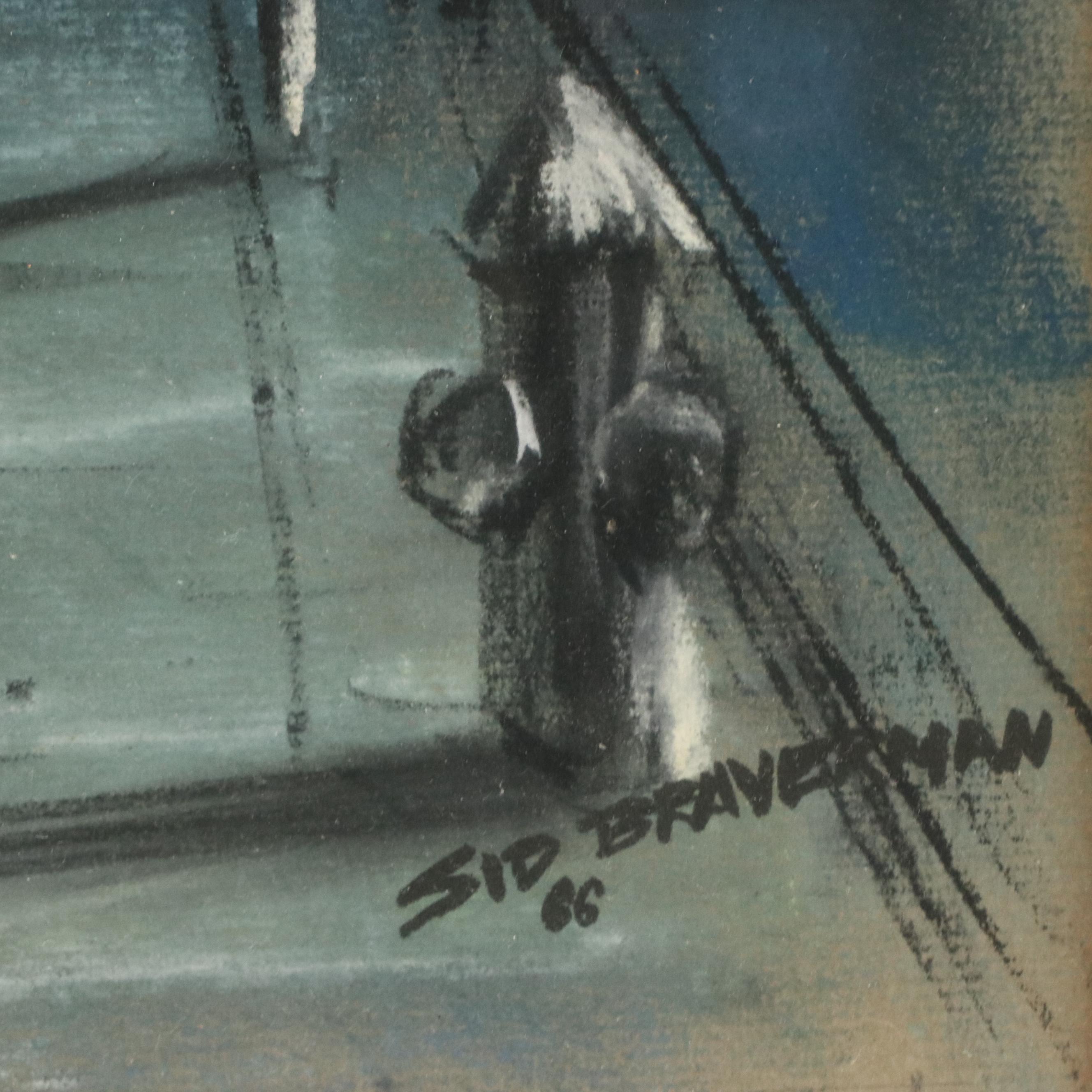 Sidney Braverman Pastel Drawing of Nocturne Street Scene, 1966