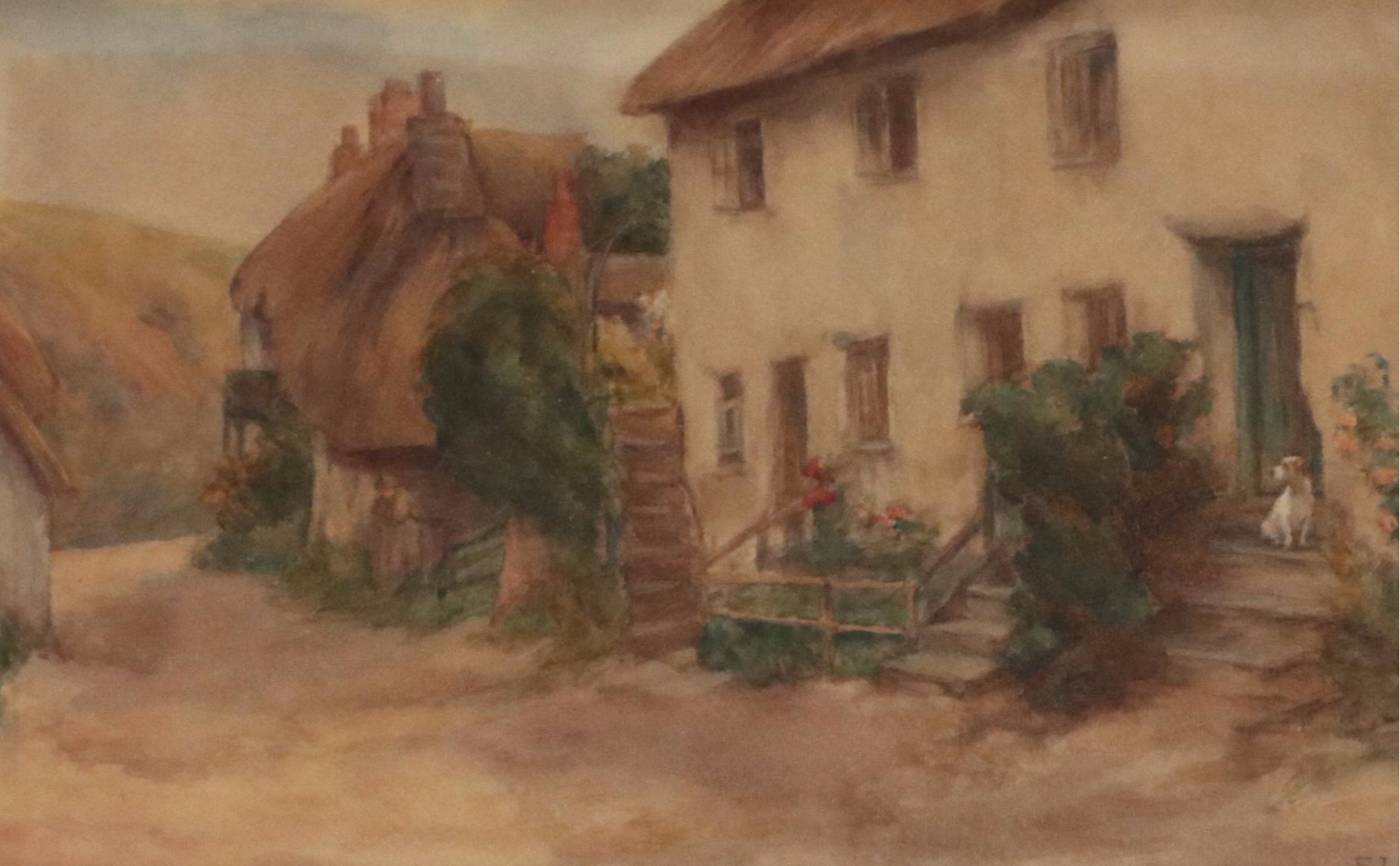 European Village Scene Watercolor Painting, 20th Century