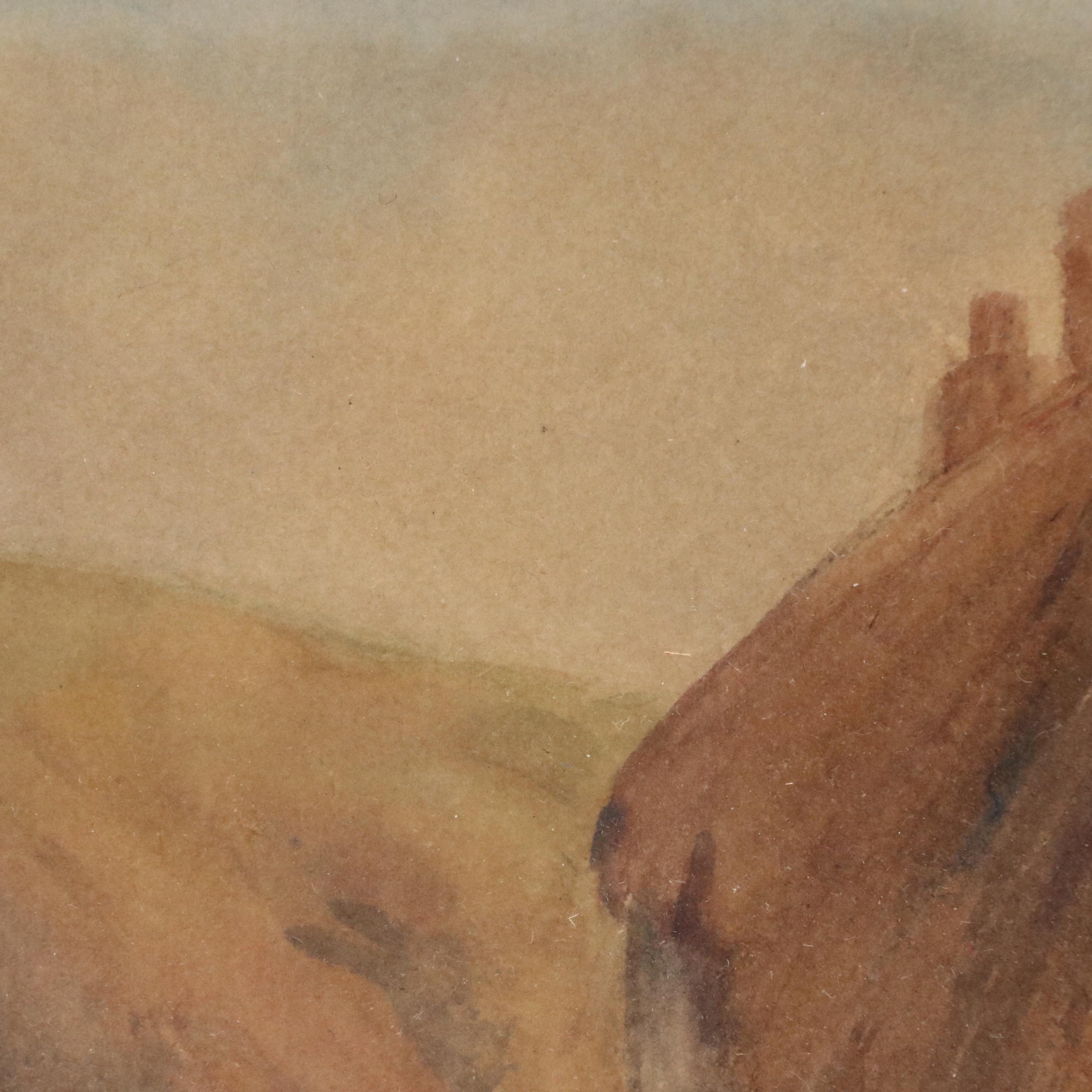 European Village Scene Watercolor Painting, 20th Century