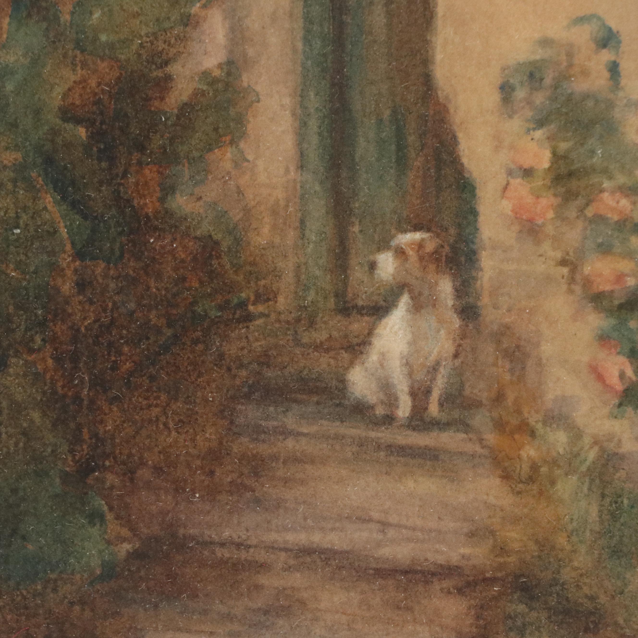 European Village Scene Watercolor Painting, 20th Century