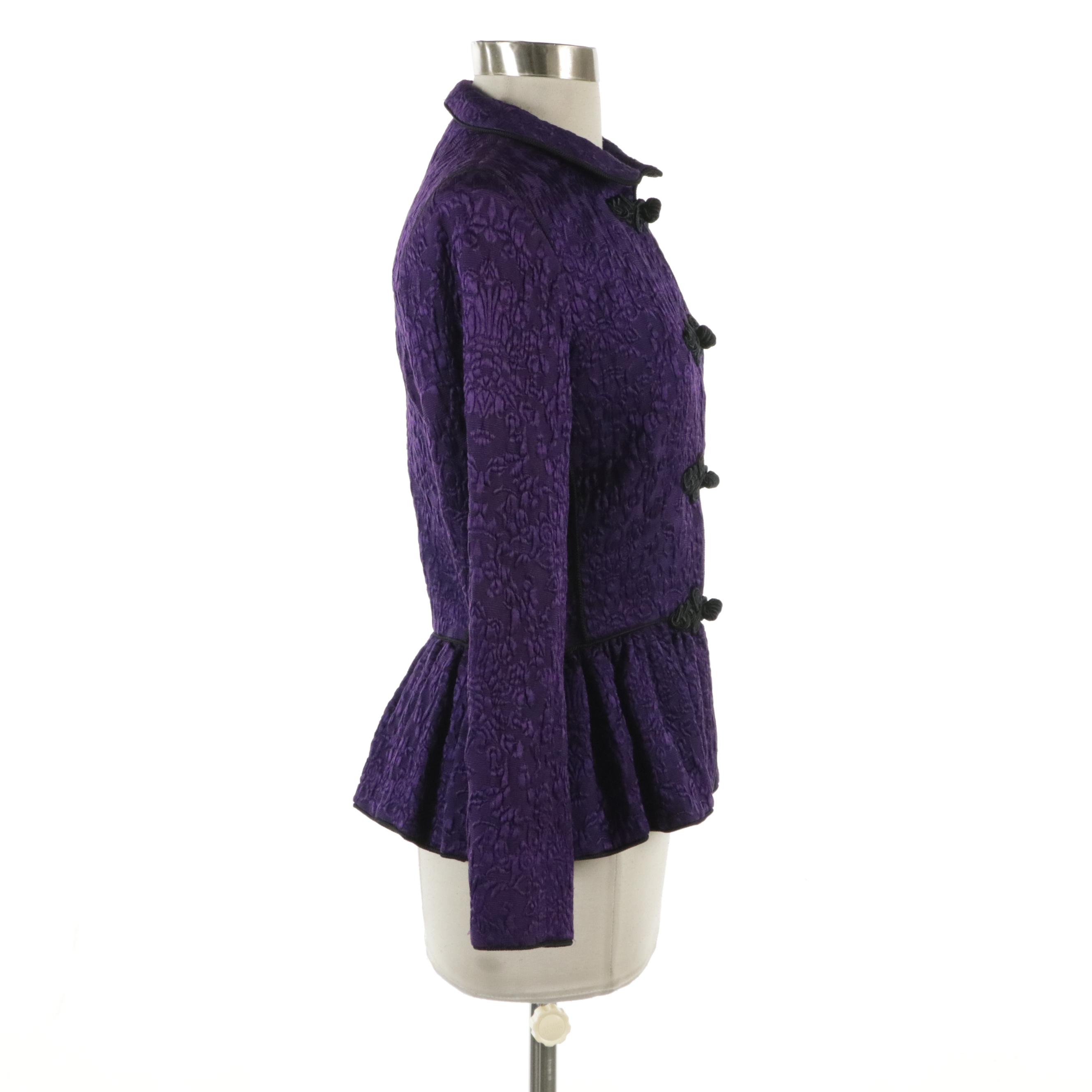 Yves Saint Laurent Rive Gauche Asian Inspired Purple Peplum Jacket, 1980s