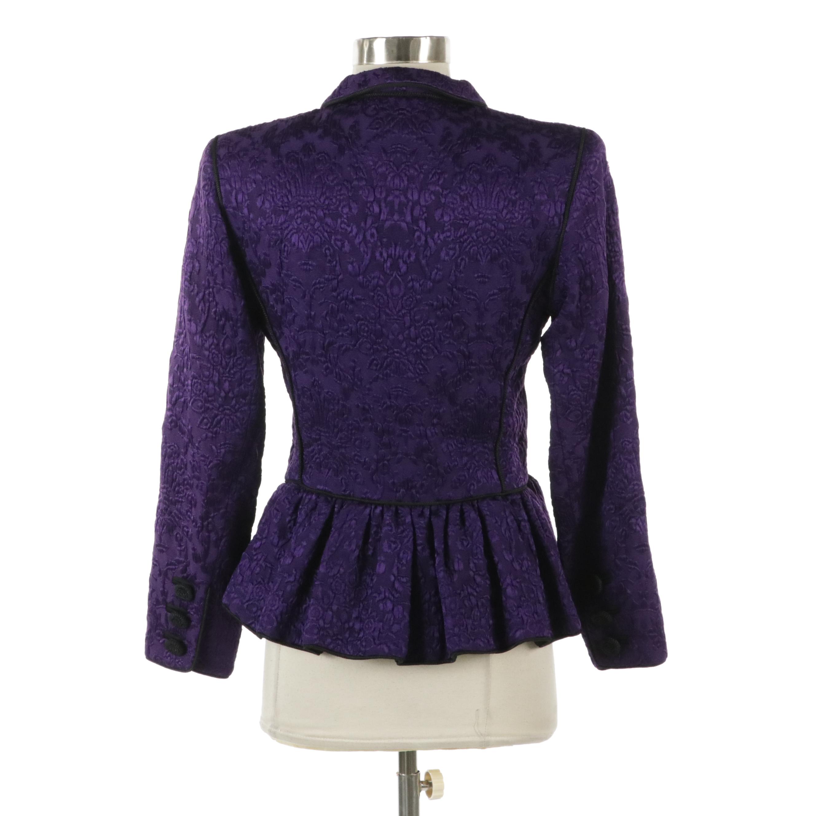 Yves Saint Laurent Rive Gauche Asian Inspired Purple Peplum Jacket, 1980s