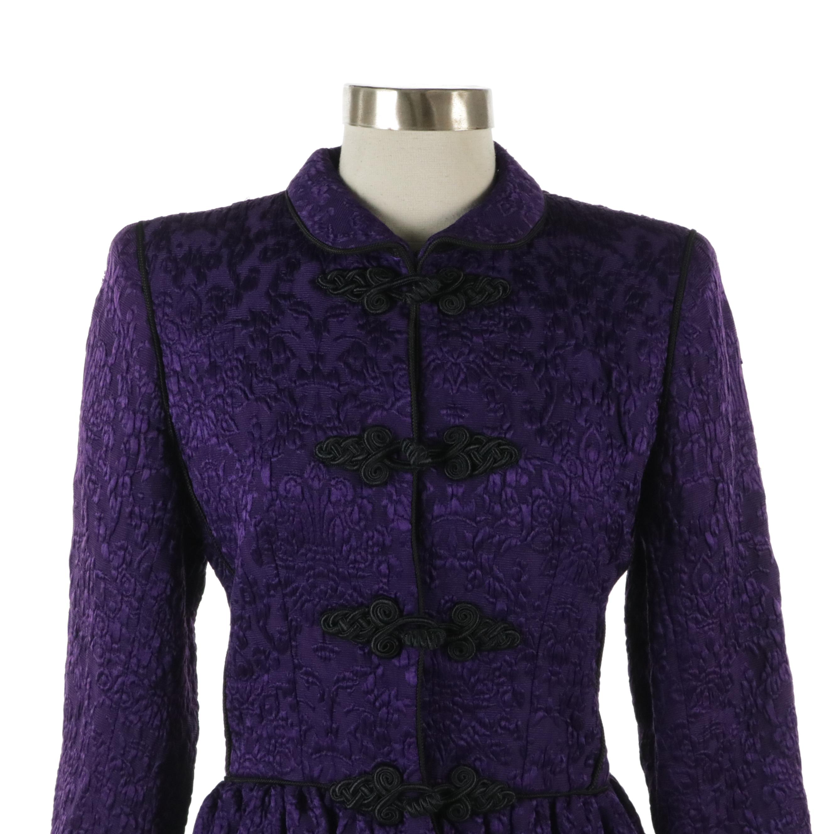 Yves Saint Laurent Rive Gauche Asian Inspired Purple Peplum Jacket, 1980s