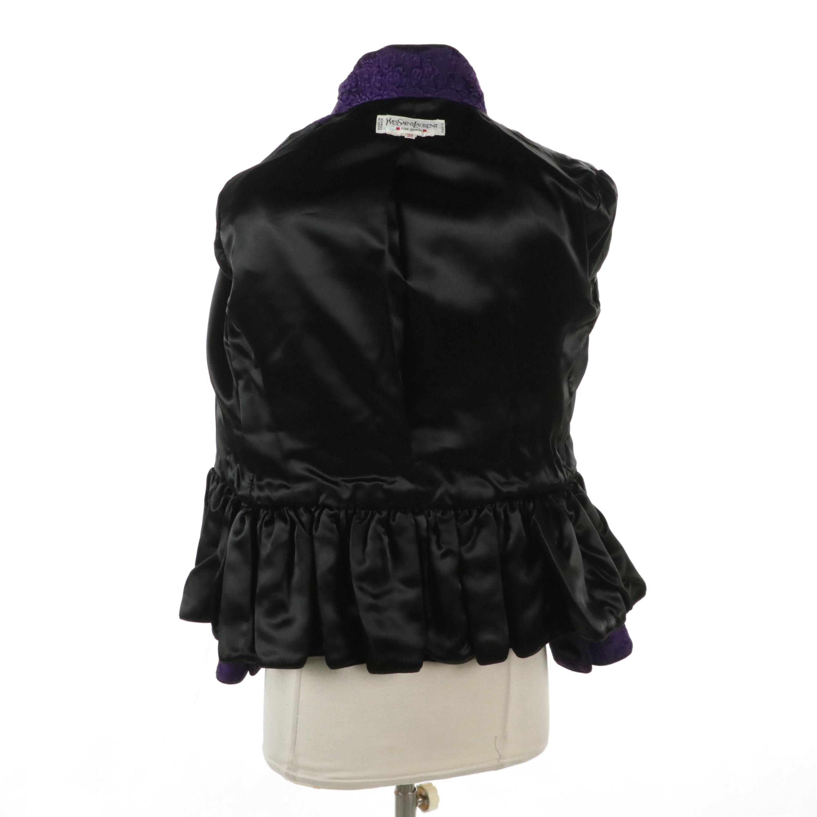 Yves Saint Laurent Rive Gauche Asian Inspired Purple Peplum Jacket, 1980s