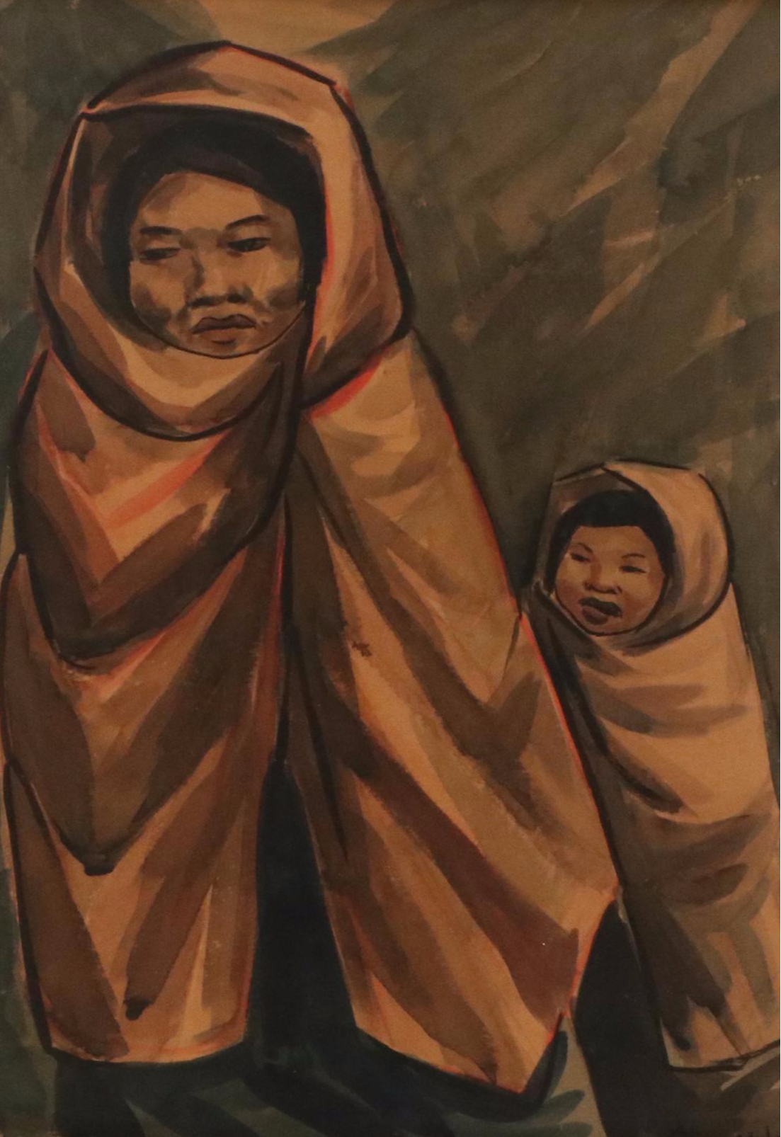 Gilberto Almeida Watercolor Painting of Two Figures