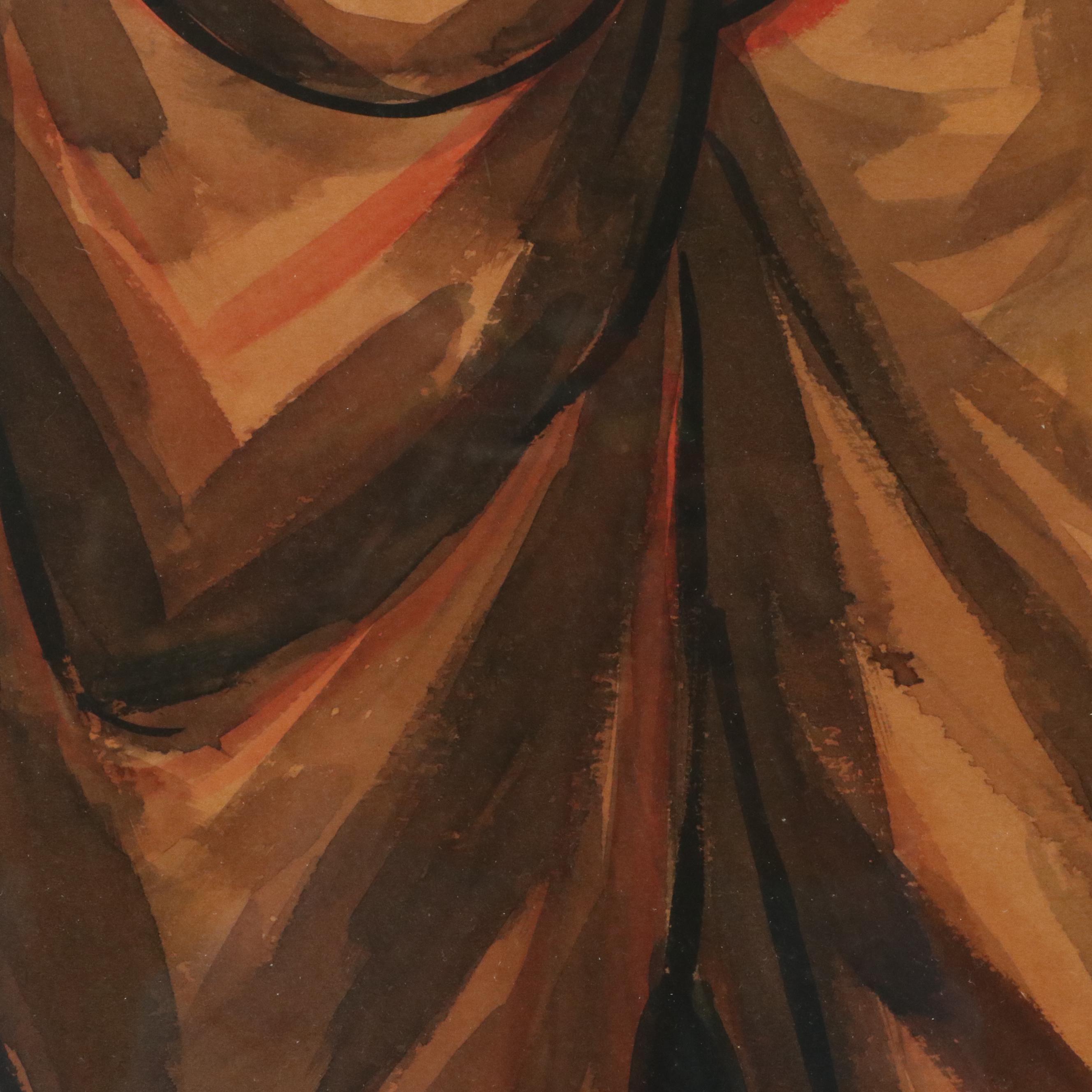 Gilberto Almeida Watercolor Painting of Two Figures