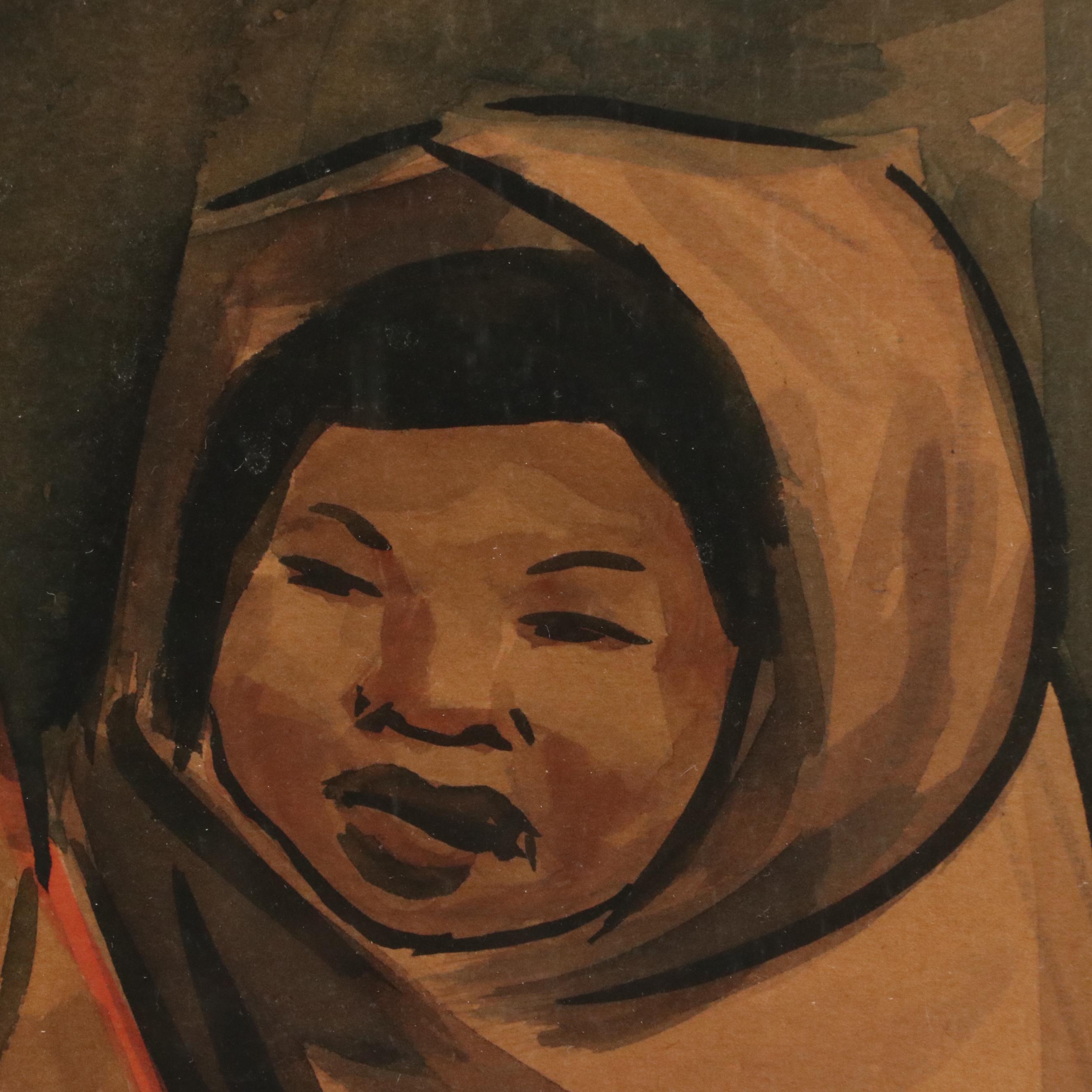 Gilberto Almeida Watercolor Painting of Two Figures