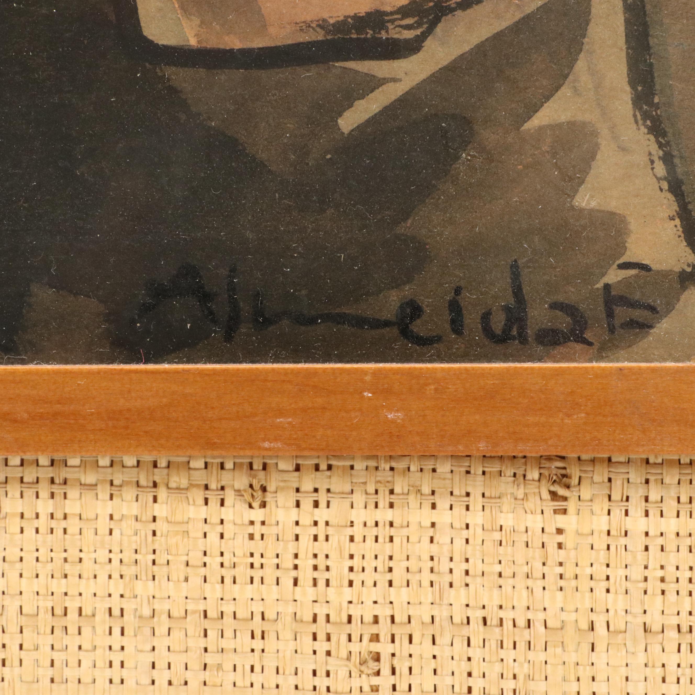 Gilberto Almeida Watercolor Painting of Two Figures