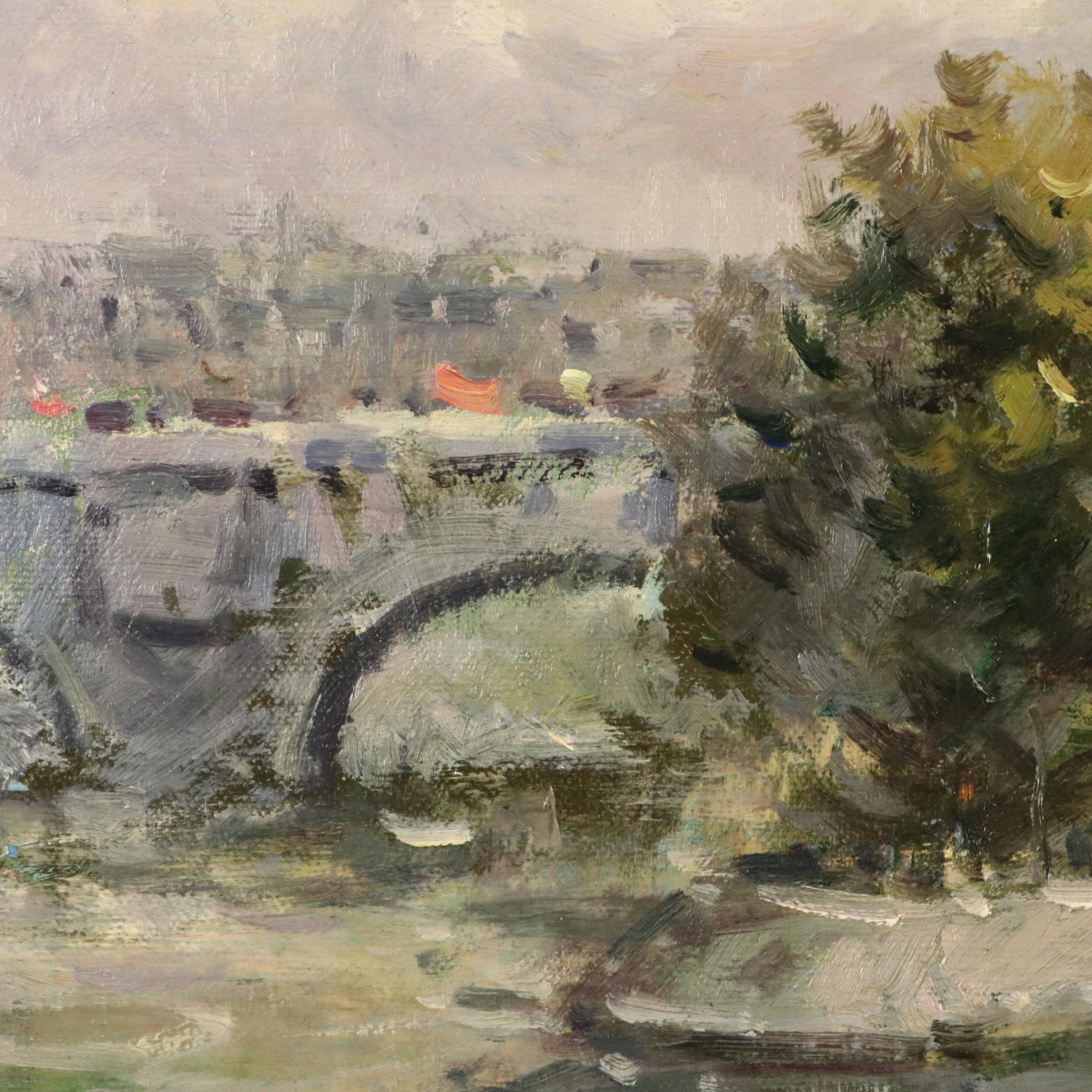 Vincent Lee Parisian Seine River Scene Oil Painting, Late 20th Century