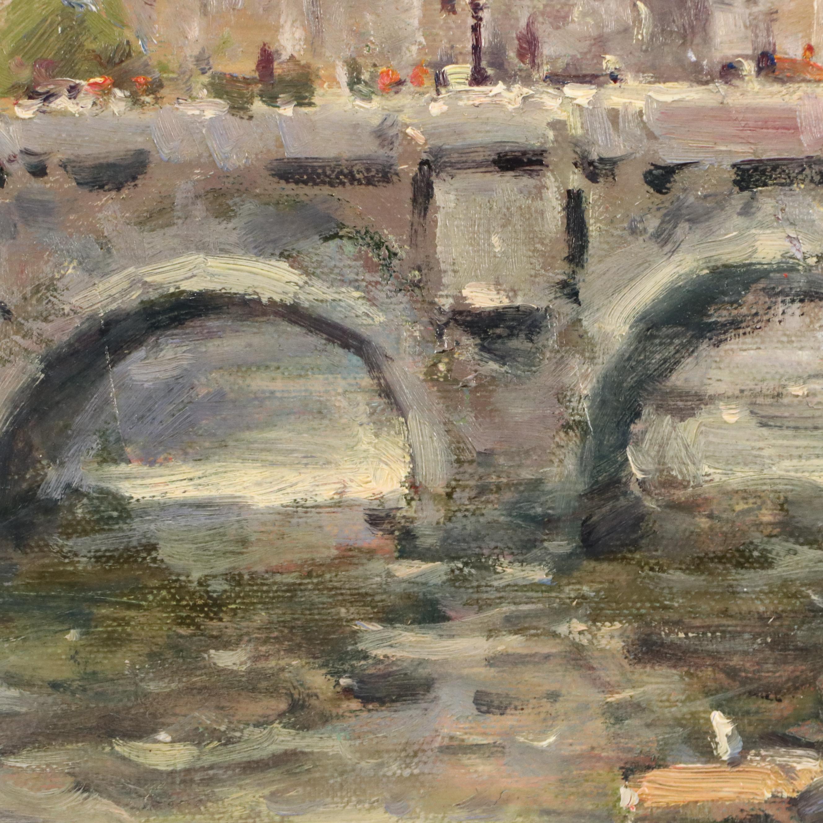 Vincent Lee Parisian Seine River Scene Oil Painting, Late 20th Century