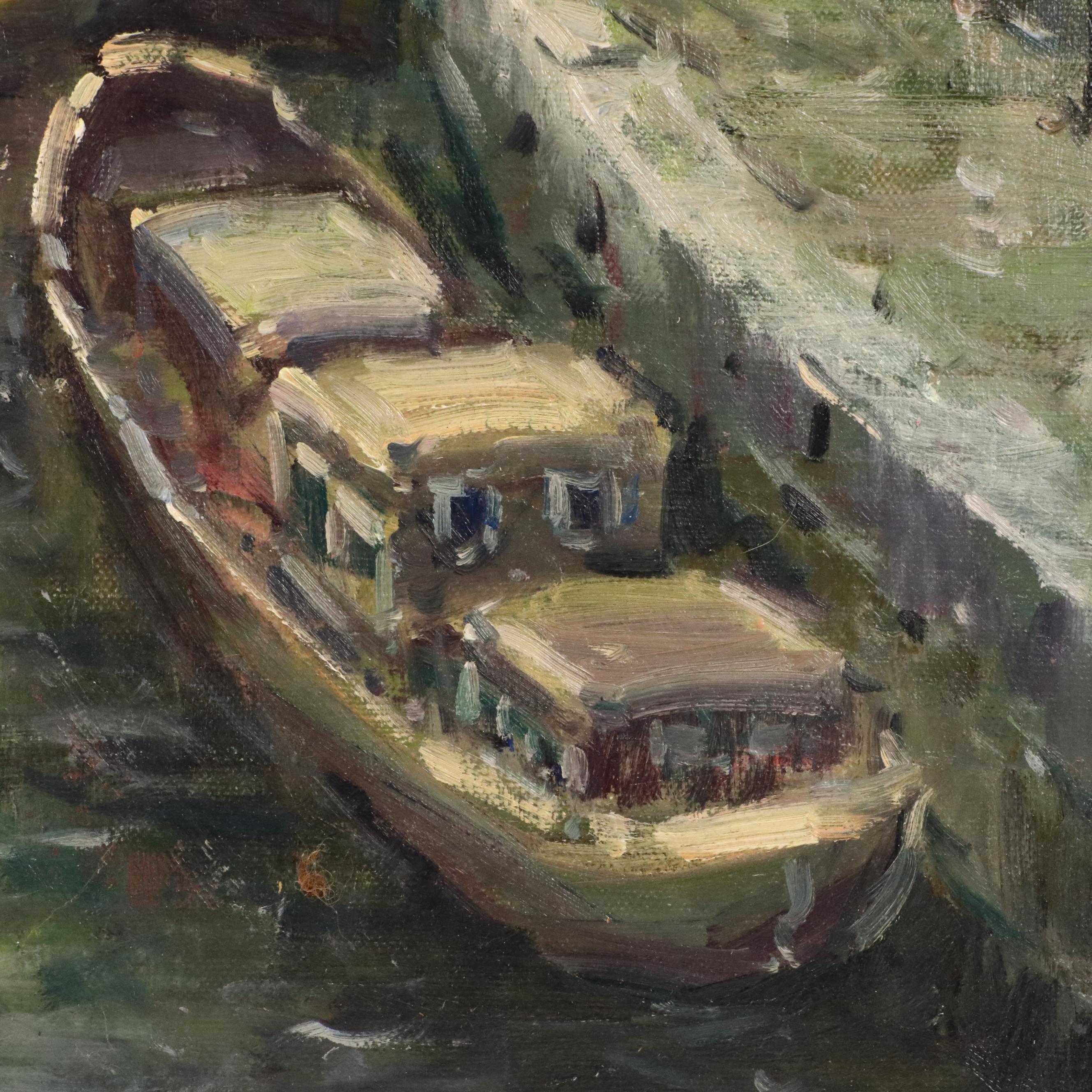 Vincent Lee Parisian Seine River Scene Oil Painting, Late 20th Century