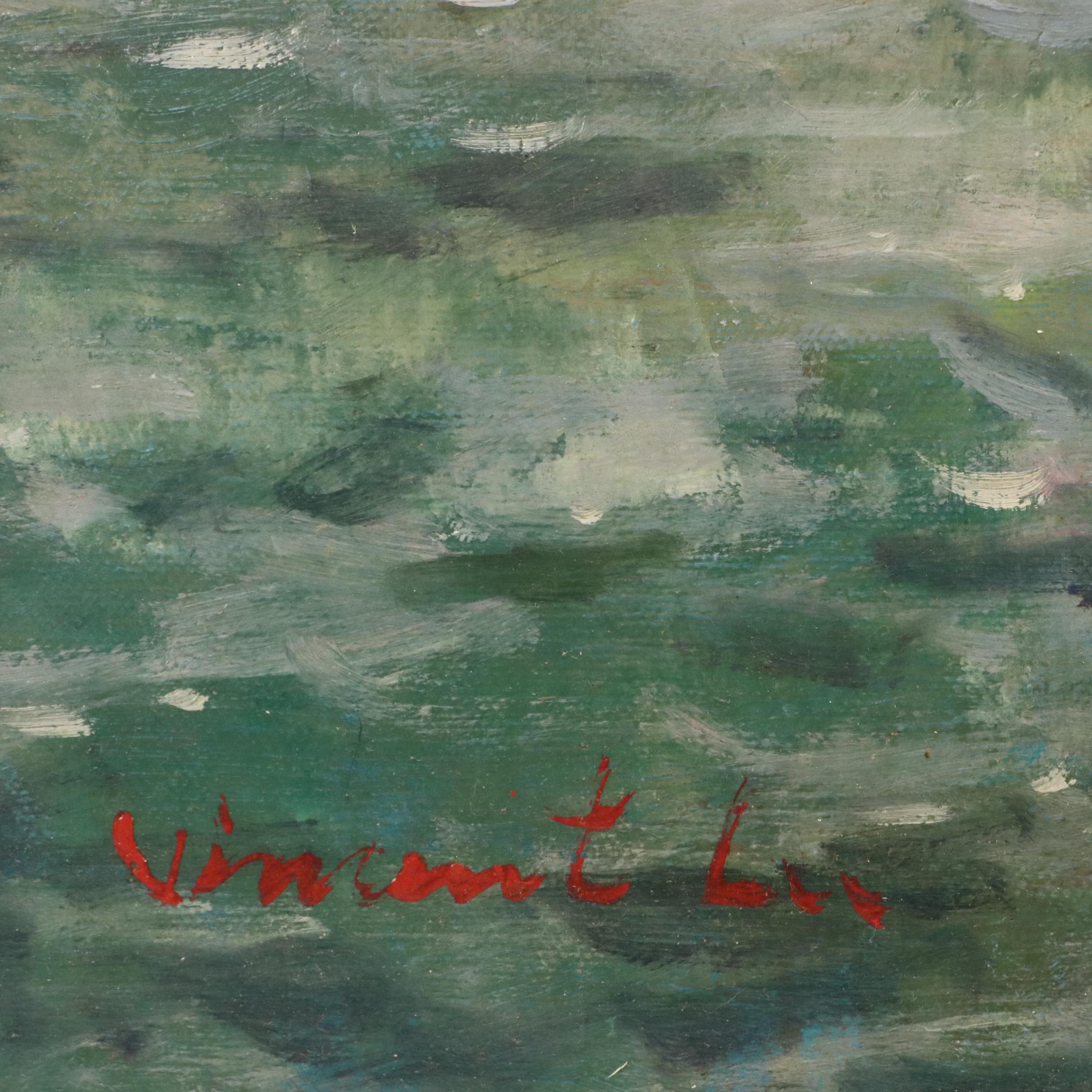 Vincent Lee Parisian Seine River Scene Oil Painting, Late 20th Century