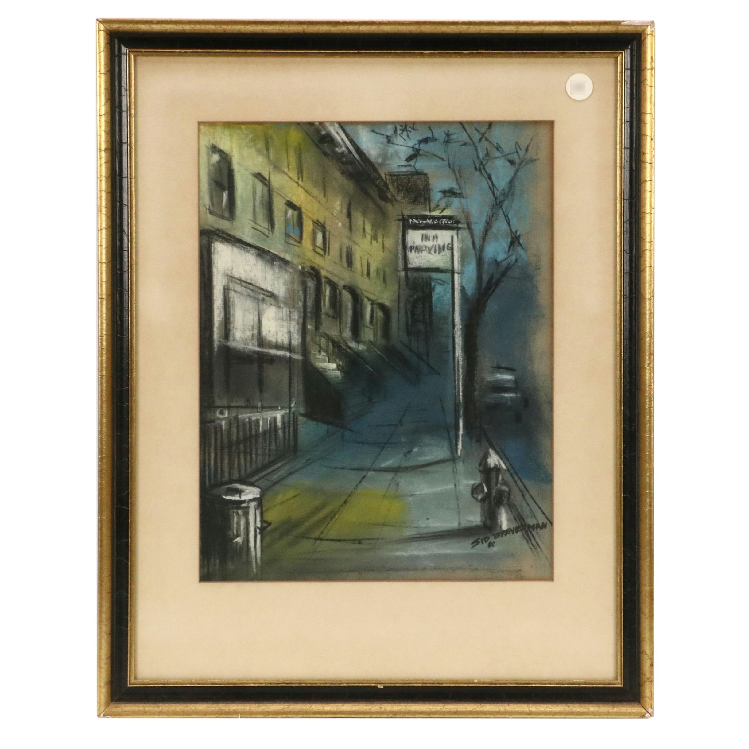 Sidney Braverman Pastel Drawing of Nocturne Street Scene, 1966