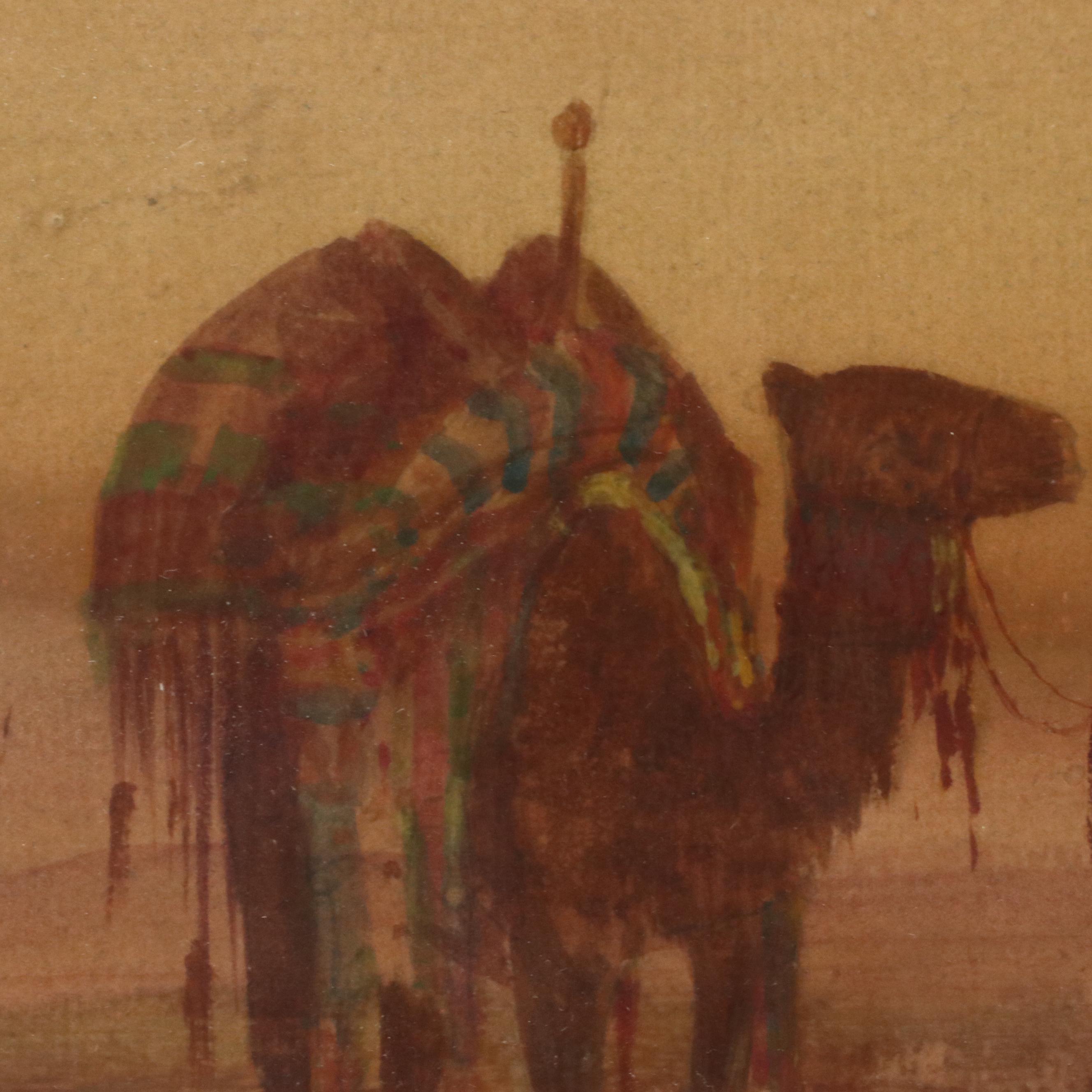 Victor Casnelli Orientalist Watercolor Painting of Desert Scene, Circa 1900