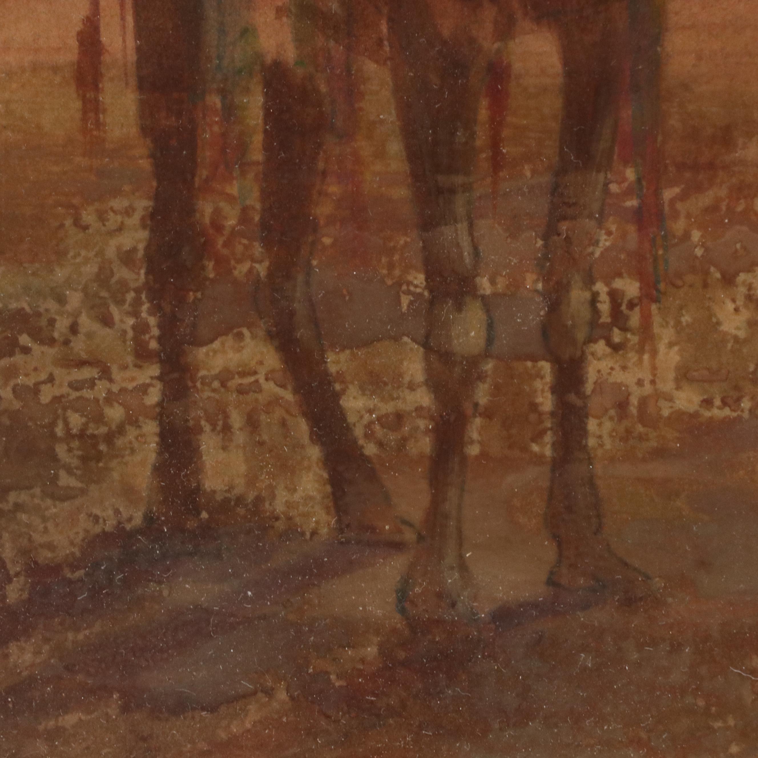 Victor Casnelli Orientalist Watercolor Painting of Desert Scene, Circa 1900