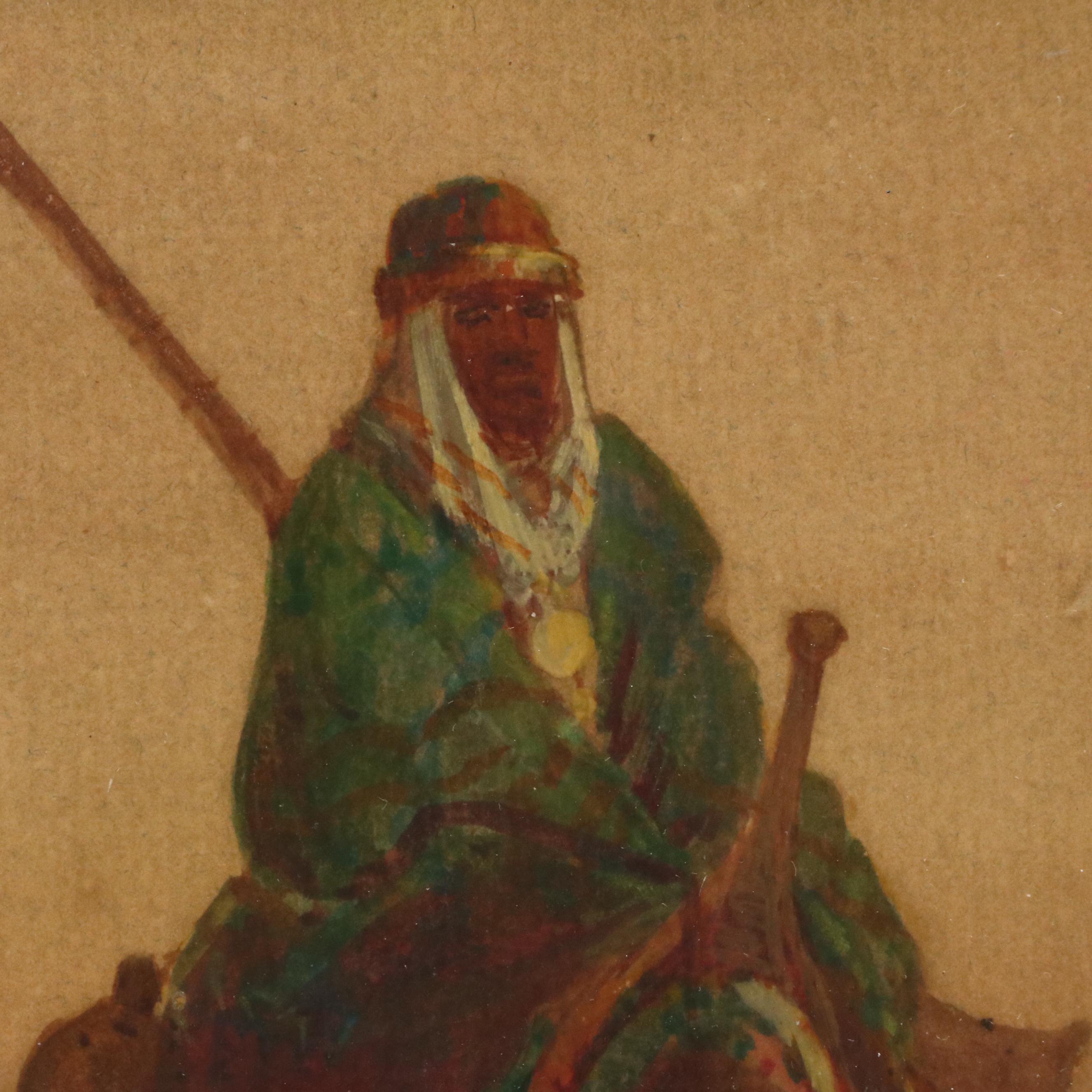 Victor Casnelli Orientalist Watercolor Painting of Desert Scene, Circa 1900